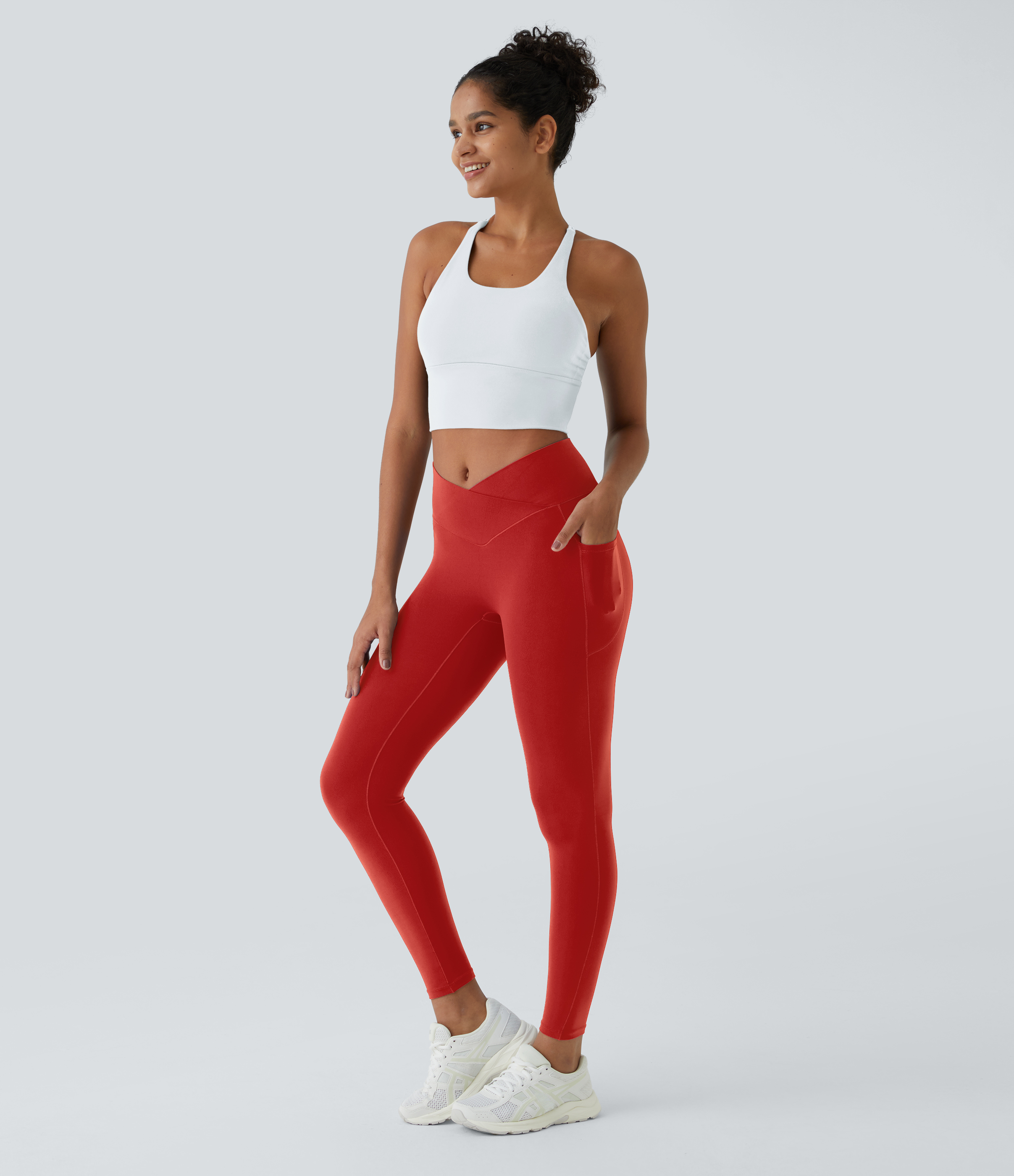 Halara Softlyzeroв„ў Crossover Pocket Plain Leggings-UPF50+  - Valiant Poppy - XS(full_length) gym leggings leggings with pockets 