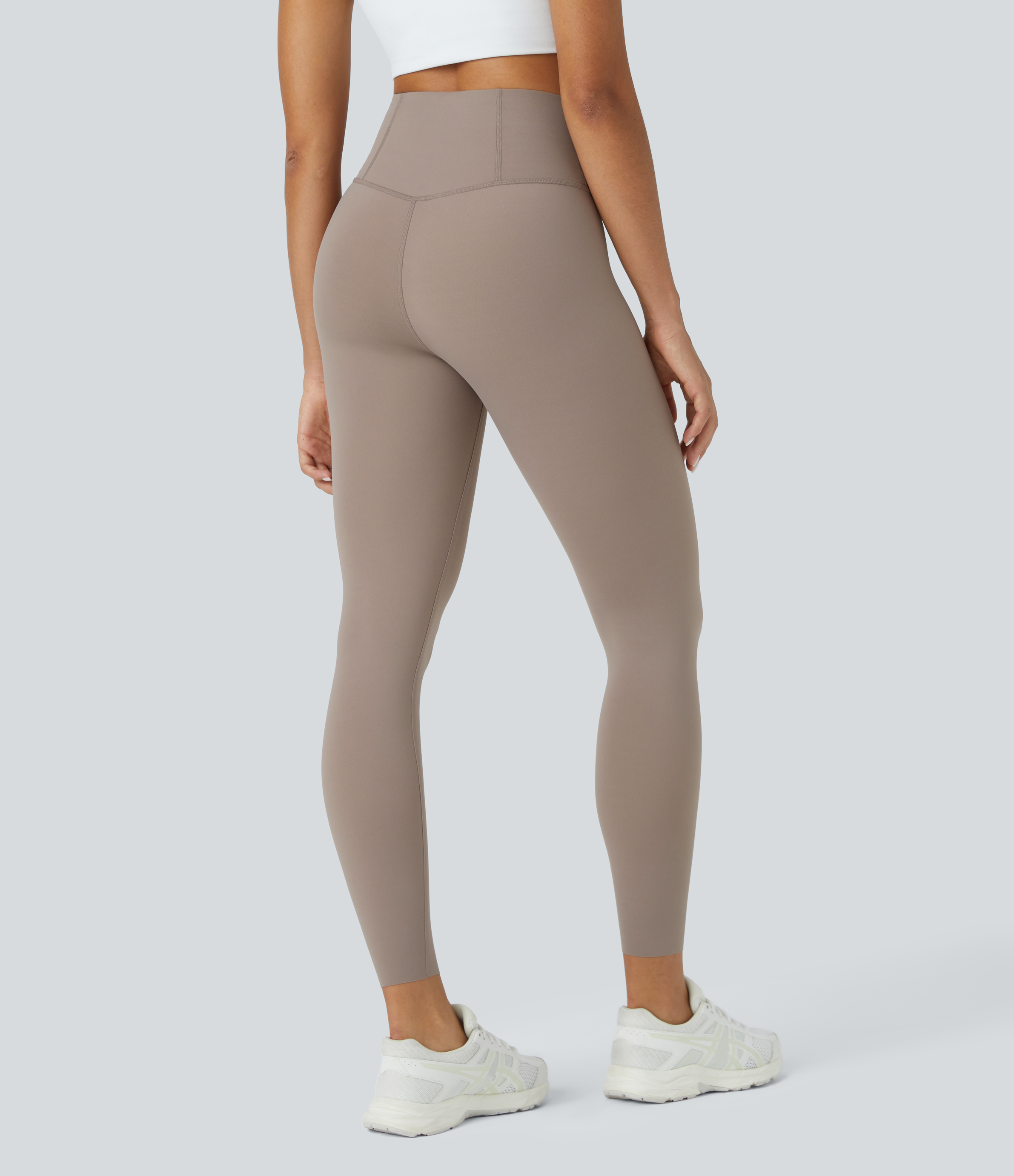 Halara High Waisted Back Waistband Pocket 7/8 Yoga Leggings  - Mocha Meringue - XS gym leggings leggings with pockets leggings with butt lift 