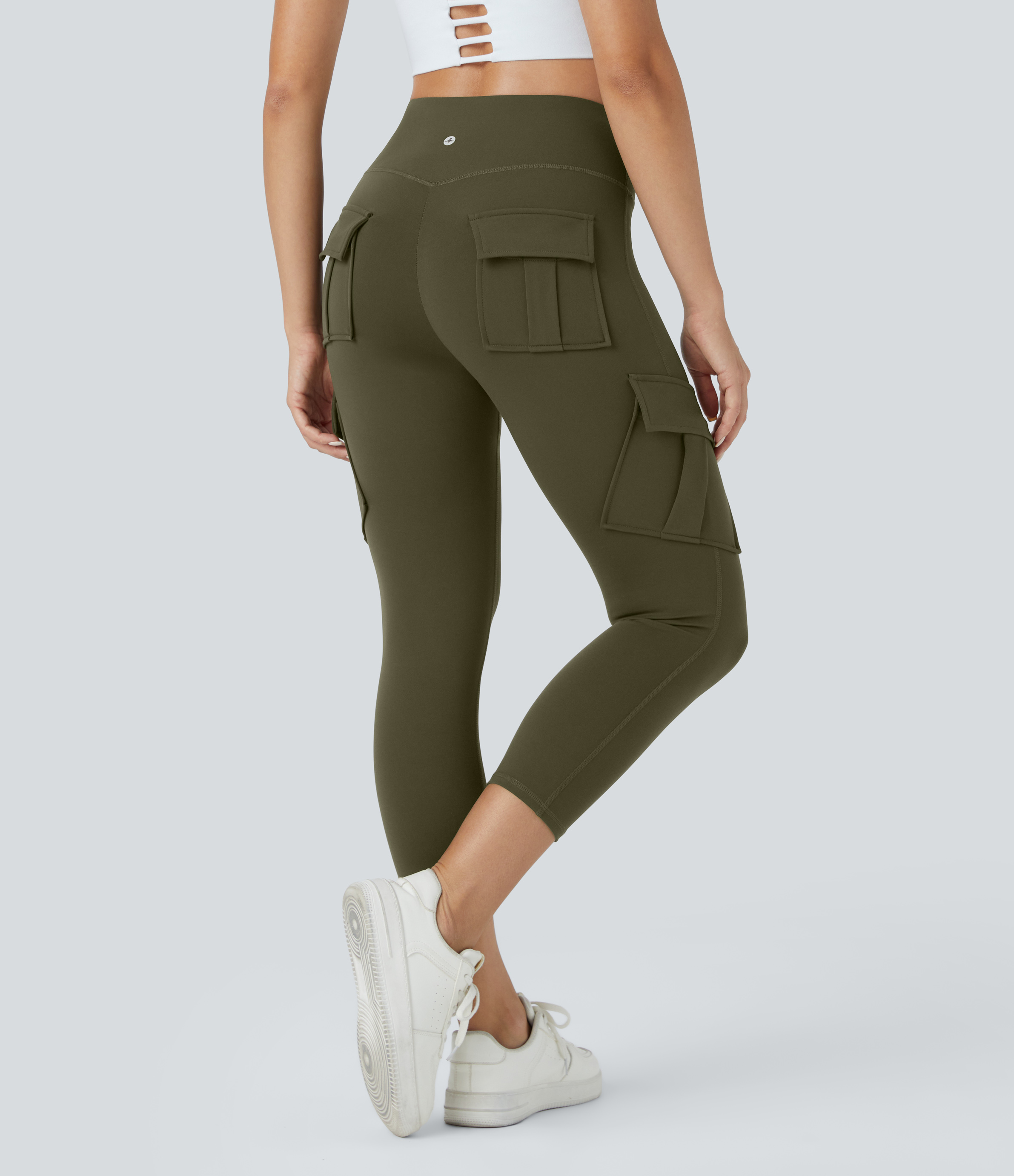 Halara High Waisted Cargo Pocket Capri Yoga Leggings  - Forest Night - L gym leggings leggings with pockets leggings with butt lift 