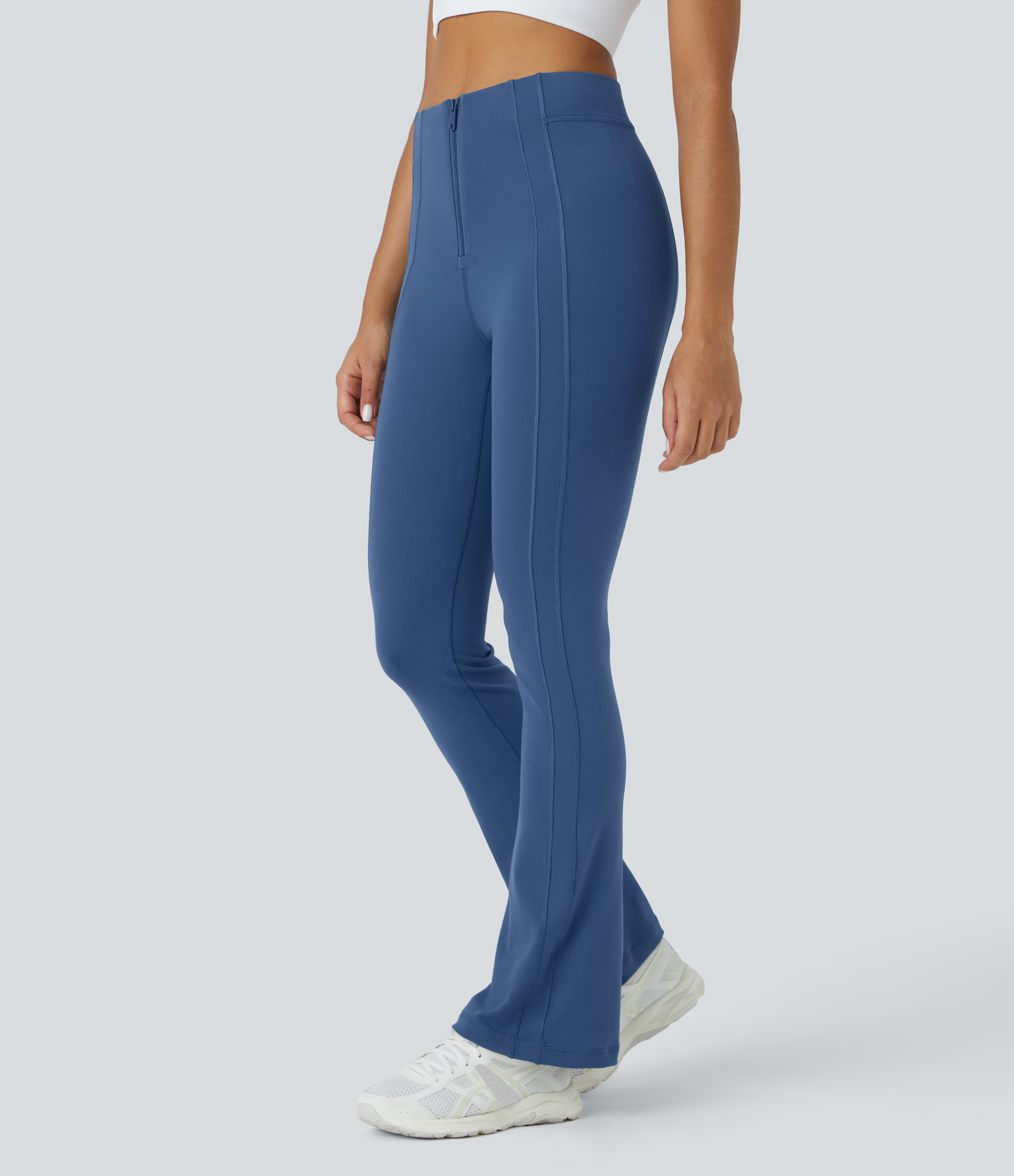Halara High Waisted Zipper Slight Flare Yoga Pants  - Paeonia Ocean Blue - S 