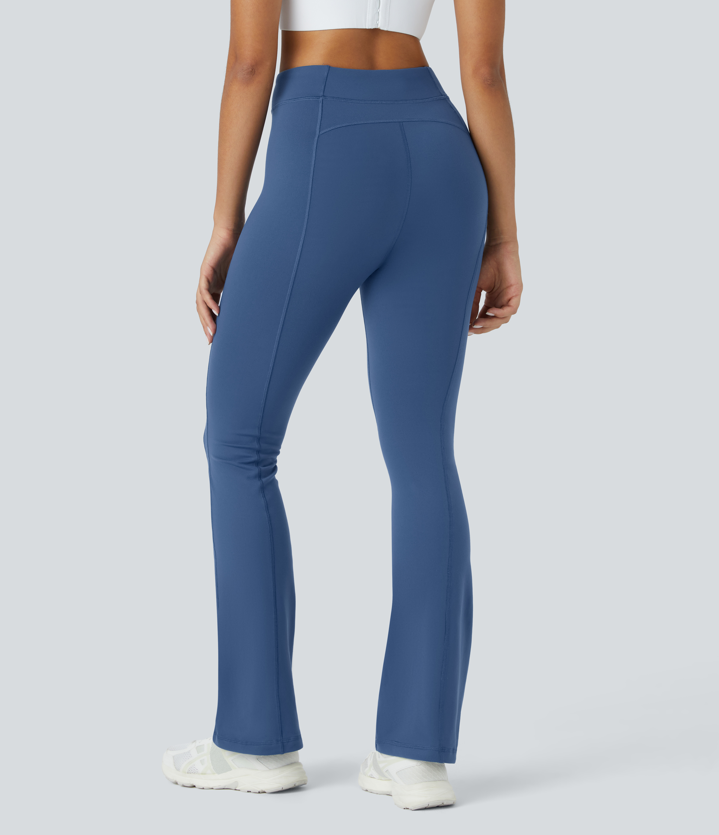 Halara High Waisted Zipper Slight Flare Yoga Pants  - Paeonia Ocean Blue - S 