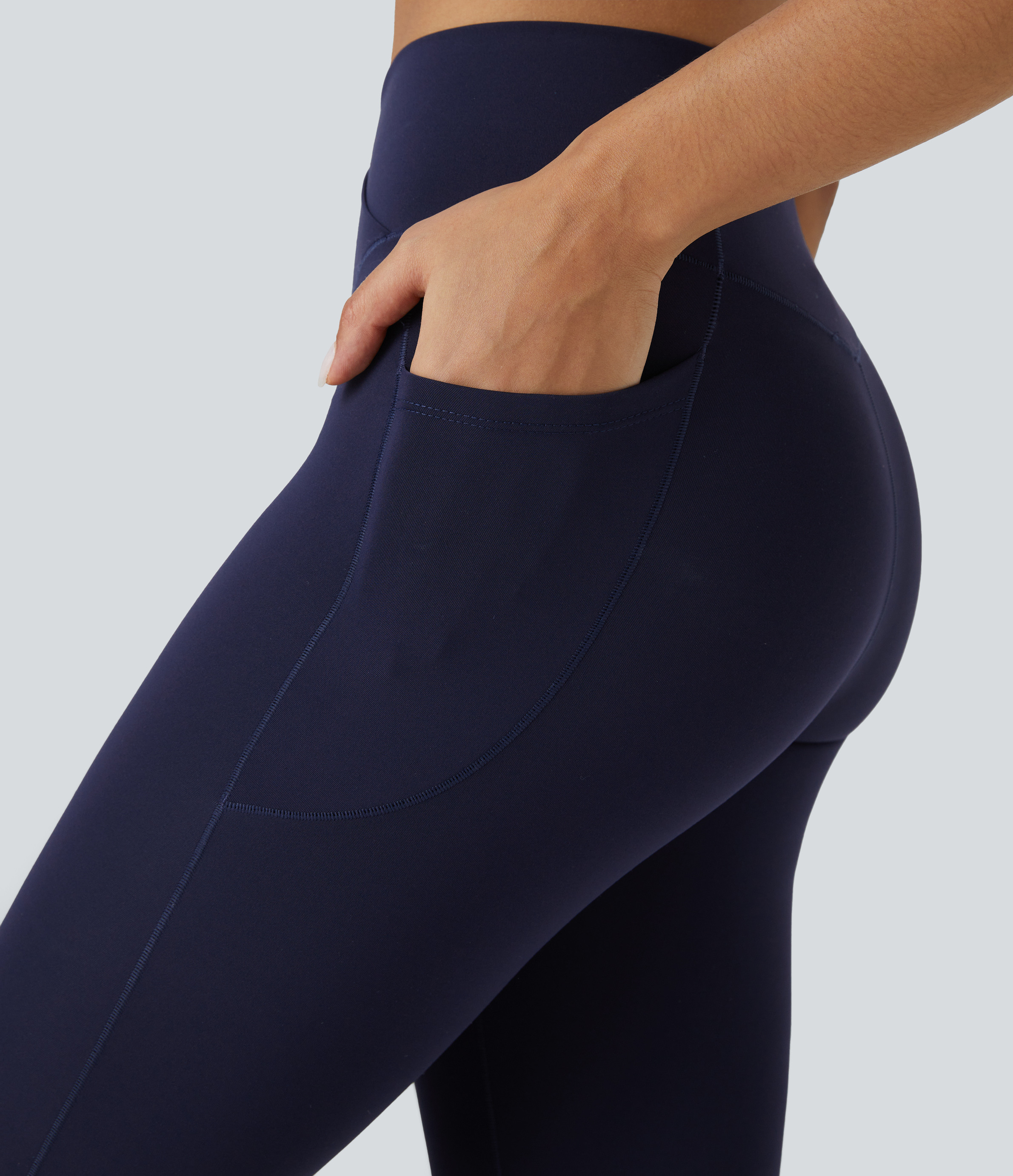Halara SpeedWaveв„ў High Waisted Crossover Pocket Quick Dry 7/8 Workout Leggings  - Inkling - L(7/8) gym leggings leggings with pockets 