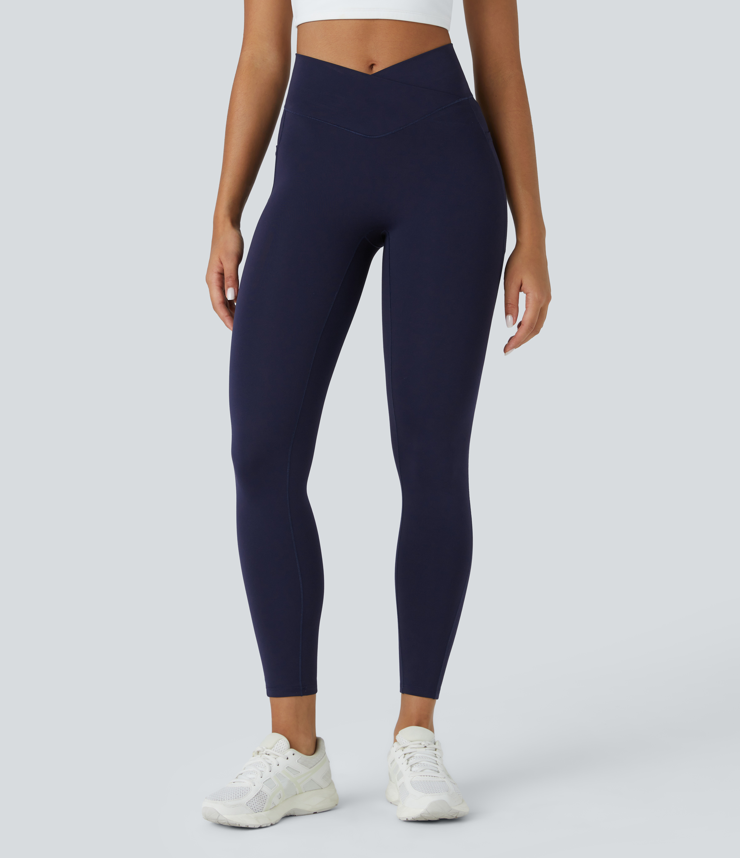 Halara SpeedWaveв„ў High Waisted Crossover Pocket Quick Dry 7/8 Workout Leggings  - Inkling - L(7/8) gym leggings leggings with pockets 