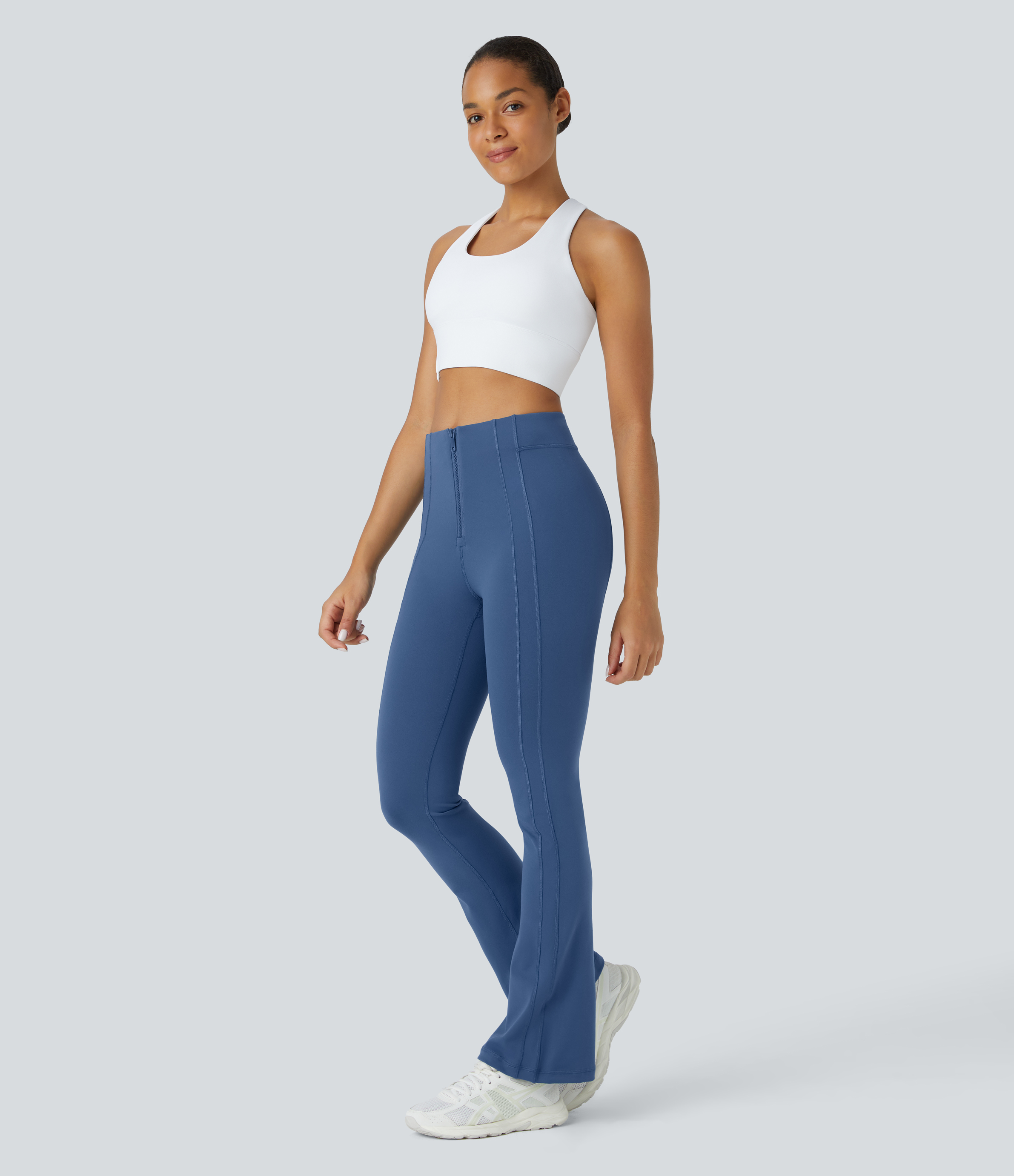 Halara High Waisted Zipper Slight Flare Yoga Pants  - Paeonia Ocean Blue - S 