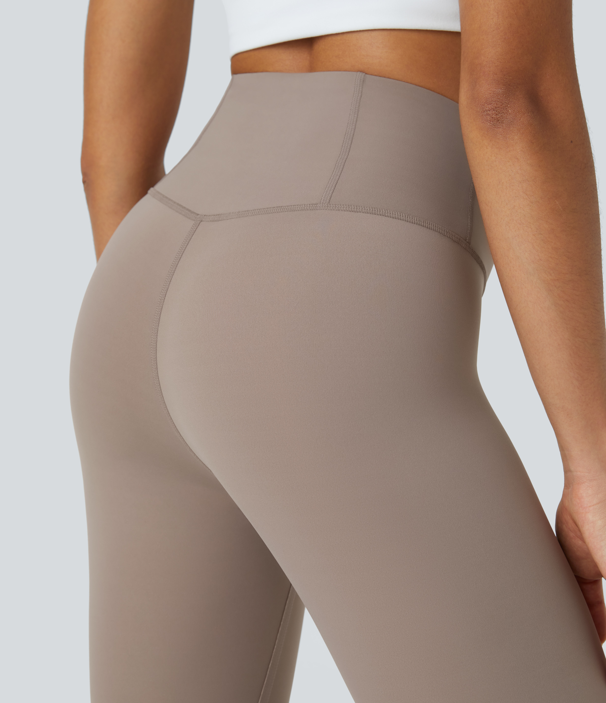 Halara High Waisted Back Waistband Pocket 7/8 Yoga Leggings  - Mocha Meringue - XS gym leggings leggings with pockets leggings with butt lift 