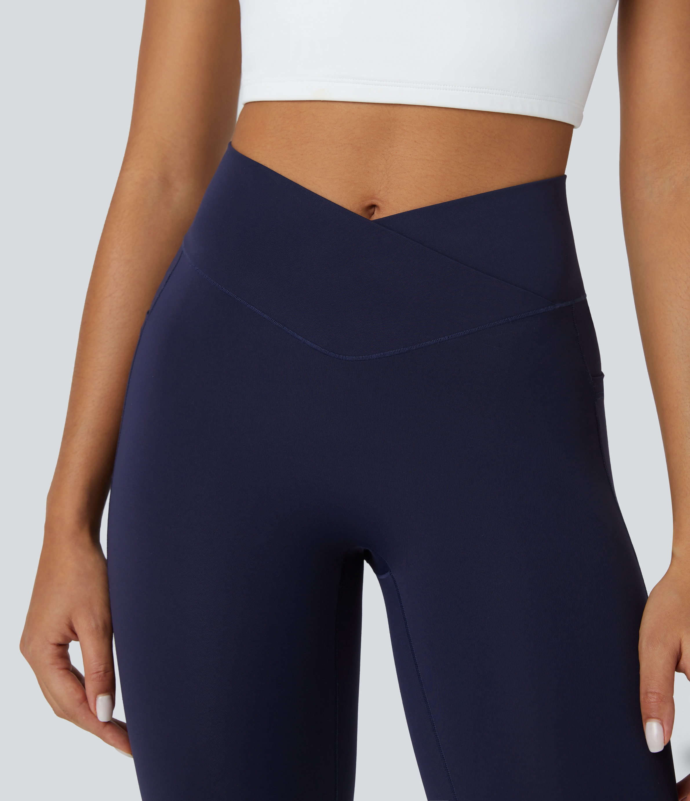 Halara SpeedWaveв„ў High Waisted Crossover Pocket Quick Dry 7/8 Workout Leggings  - Inkling - L(7/8) gym leggings leggings with pockets 