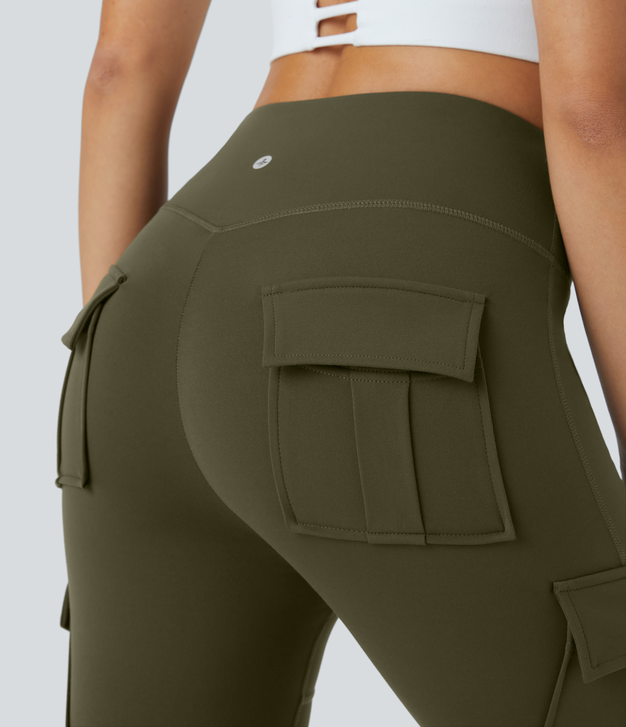 Halara High Waisted Cargo Pocket Capri Yoga Leggings  - Forest Night - L gym leggings leggings with pockets leggings with butt lift 