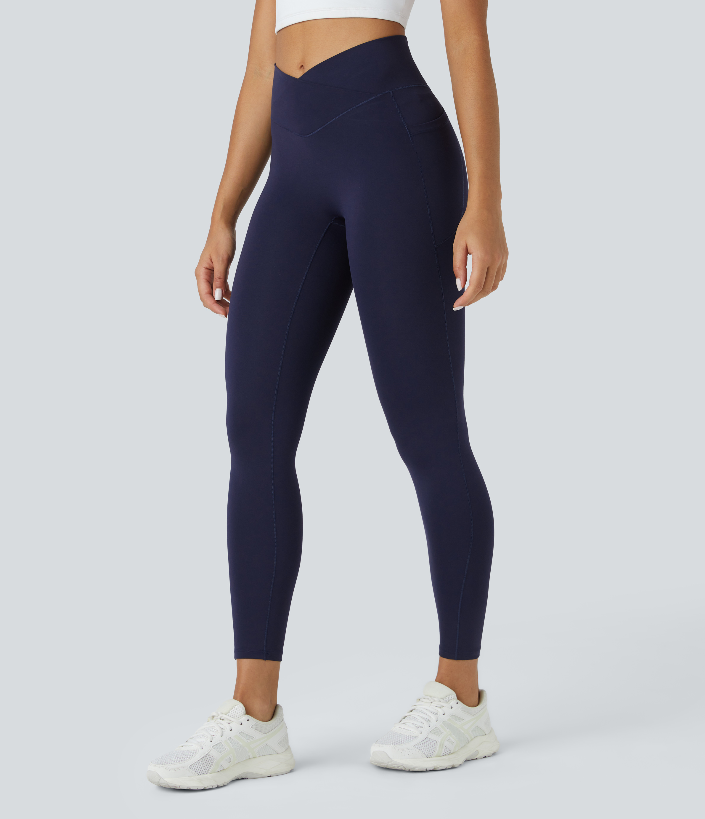 Halara SpeedWaveв„ў High Waisted Crossover Pocket Quick Dry 7/8 Workout Leggings  - Inkling - L(7/8) gym leggings leggings with pockets 
