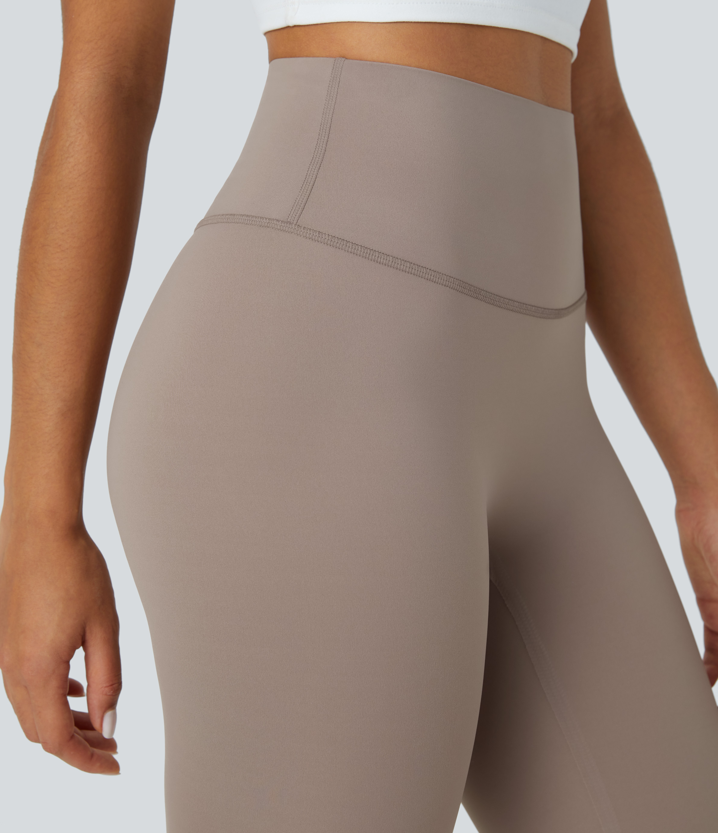 Halara High Waisted Back Waistband Pocket 7/8 Yoga Leggings  - Mocha Meringue - XS gym leggings leggings with pockets leggings with butt lift 