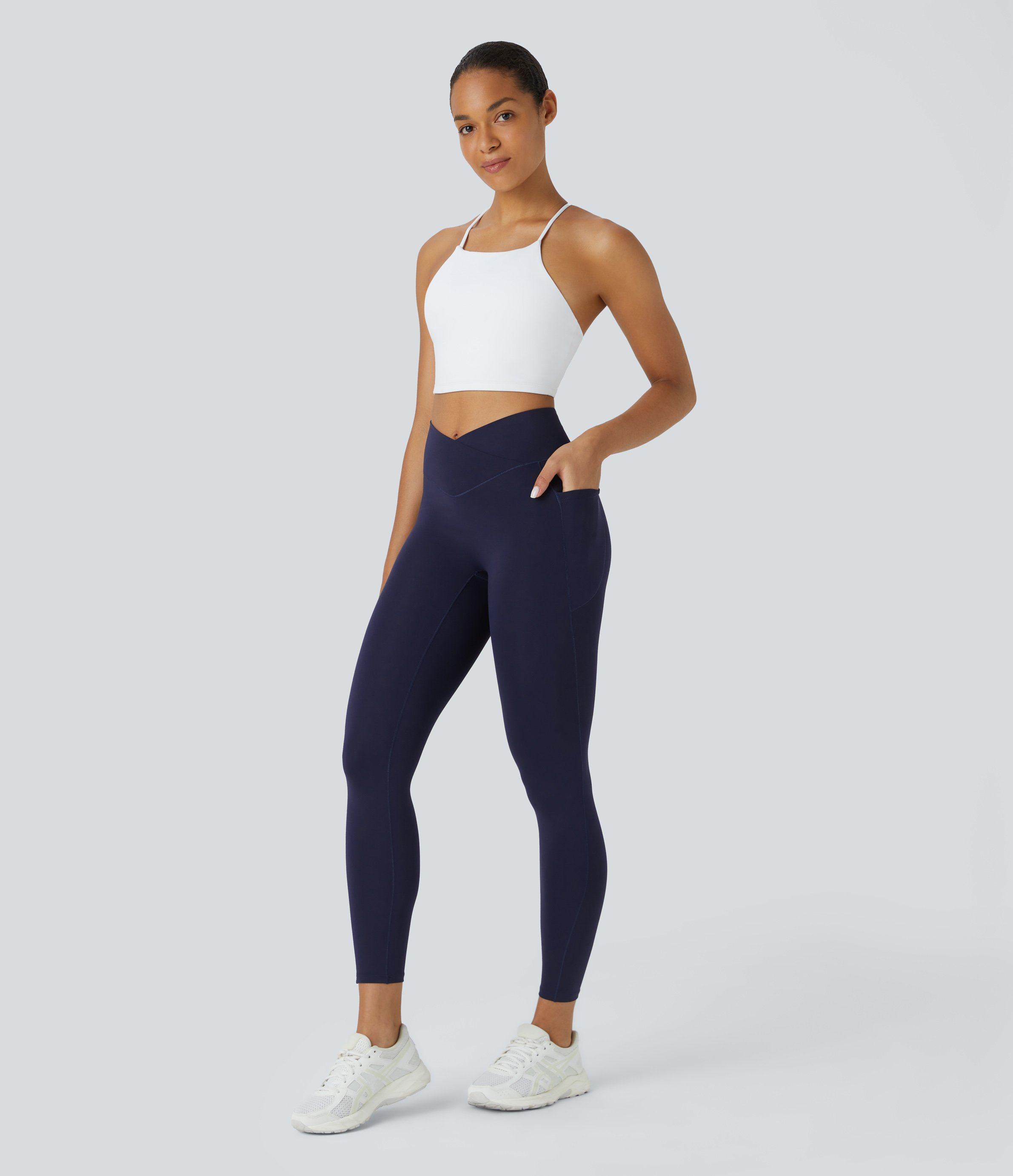 Halara SpeedWaveв„ў High Waisted Crossover Pocket Quick Dry 7/8 Workout Leggings  - Inkling - L(7/8) gym leggings leggings with pockets 