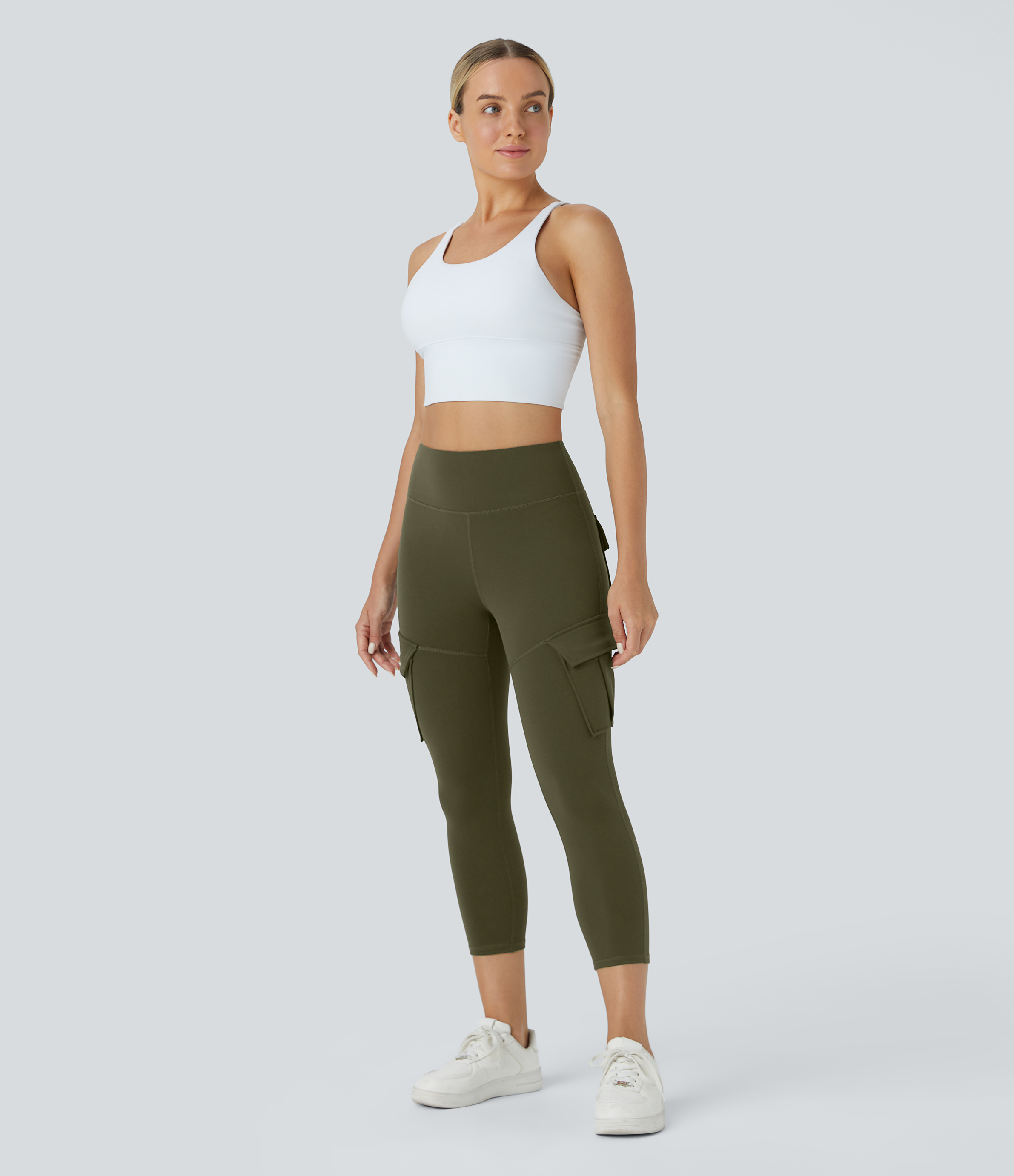 Halara High Waisted Cargo Pocket Capri Yoga Leggings  - Forest Night - L gym leggings leggings with pockets leggings with butt lift 