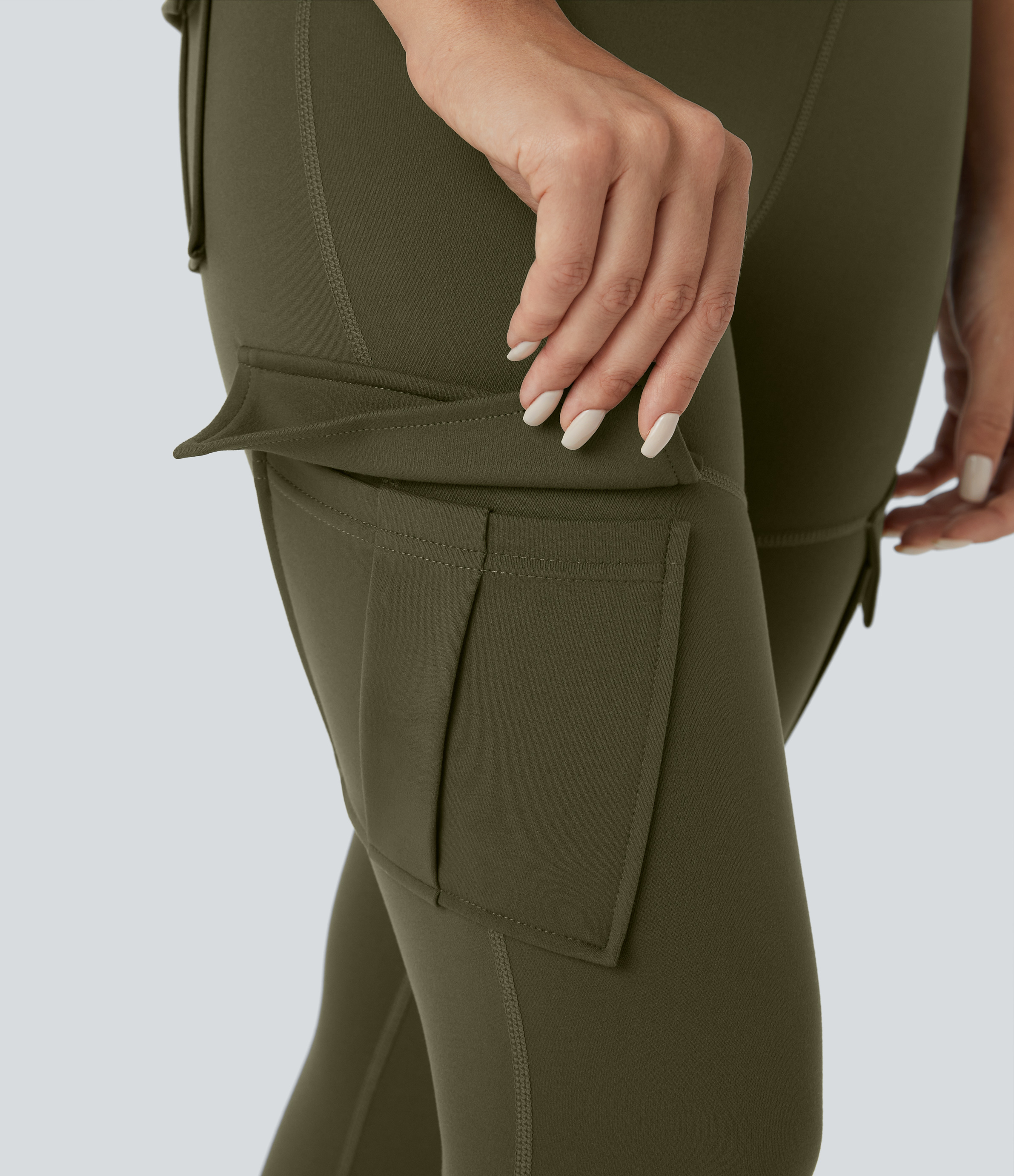 Halara High Waisted Cargo Pocket Capri Yoga Leggings  - Forest Night - L gym leggings leggings with pockets leggings with butt lift 