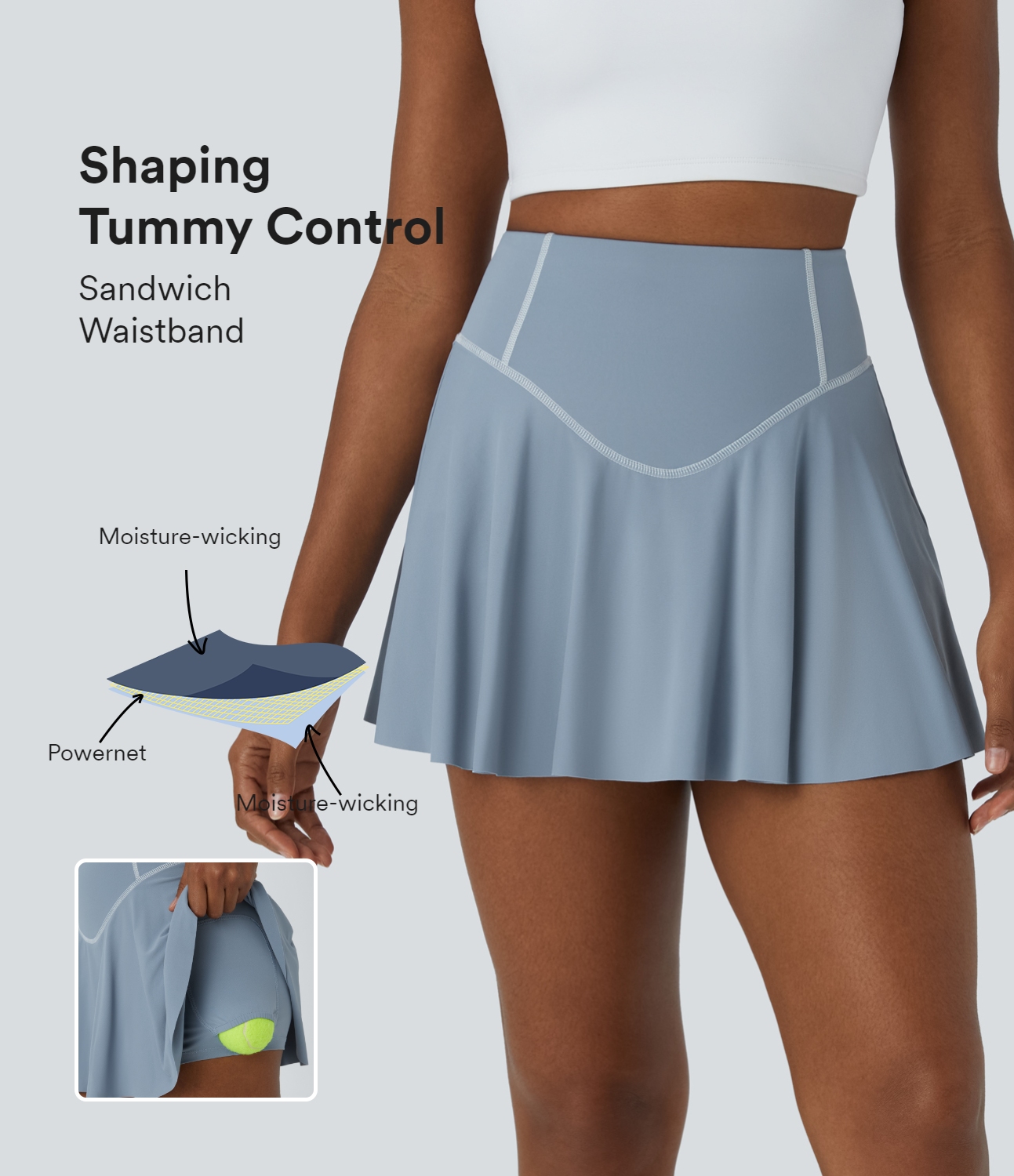 Halara High Waisted Butt Lifting 2-in-1 Side Pocket Mini Flare Tennis Skirt  - Snowflake Blue - S midi skirt a line skirt golfing skirt 
