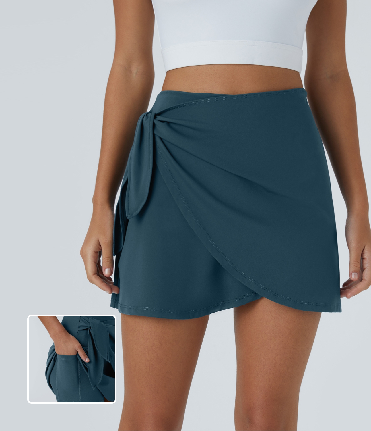 Halara High Waisted Tie Side 2-in-1 Side Pocket A Line Mini Golf Skirt  - Majolica Blue - XL midi skirt a line skirt golfing skirt 