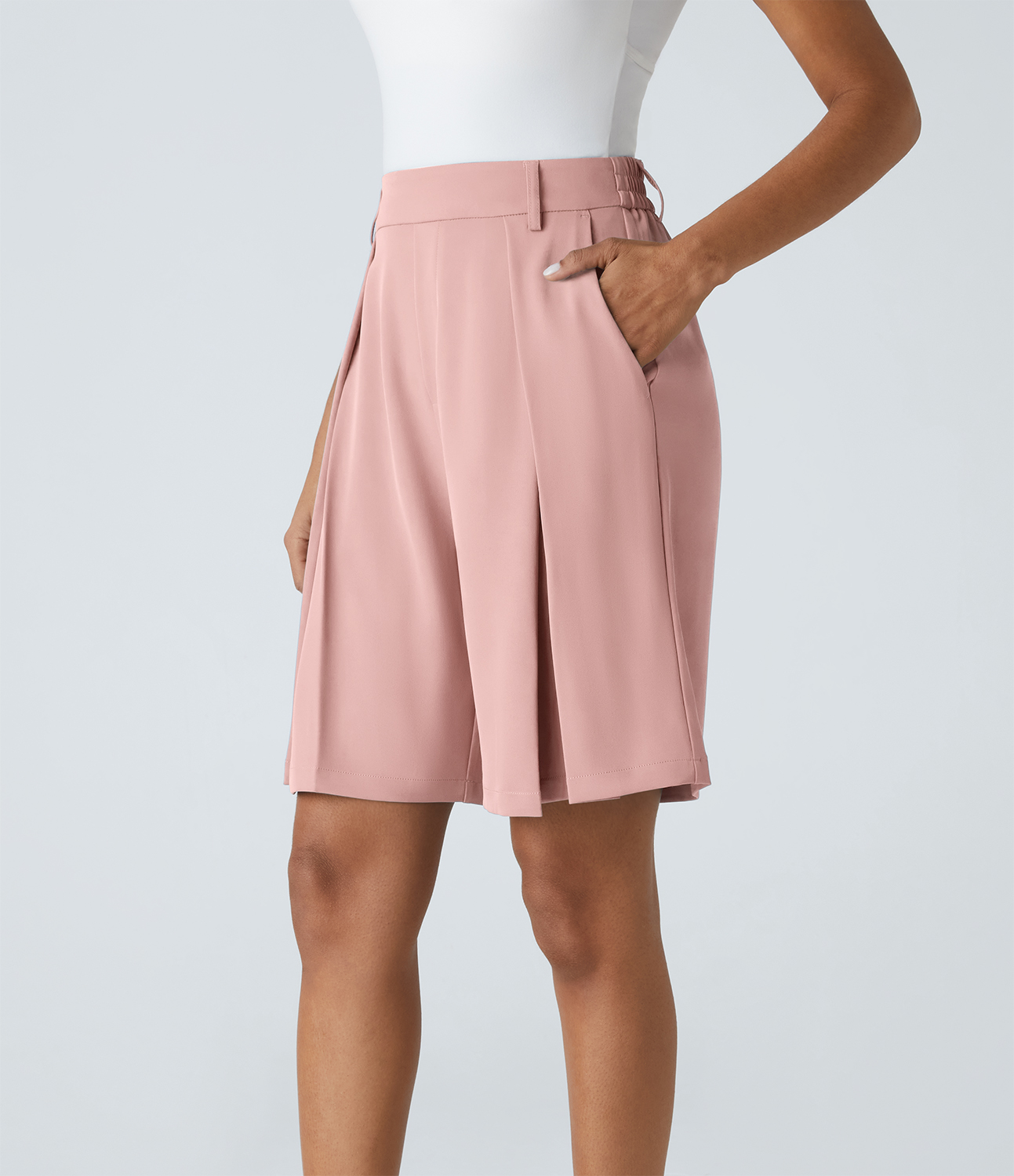 Halara High Waisted Side Pocket Bermuda Casual Shorts - Frost Peach Pink