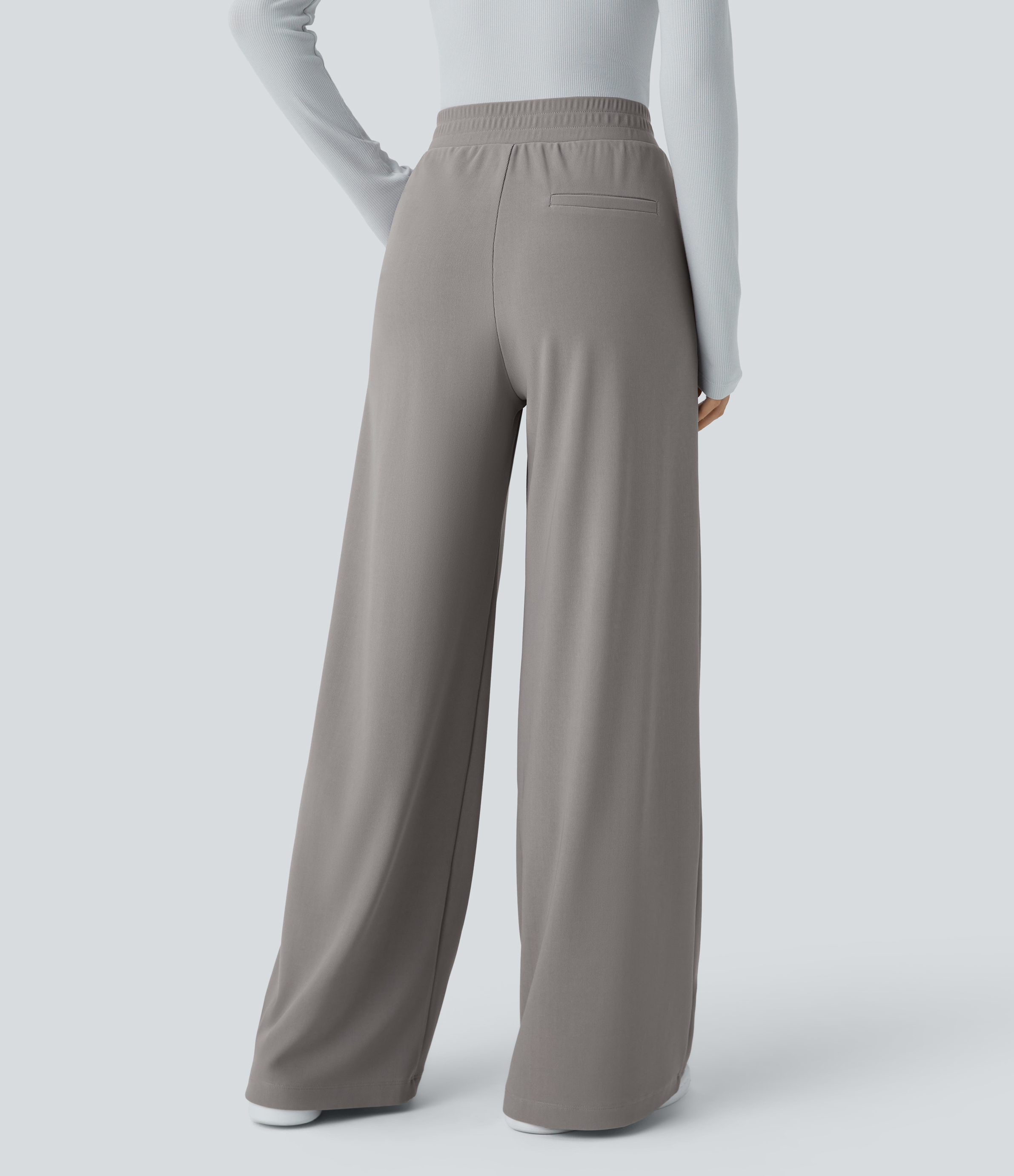 Halara Halara Flexв„ў High Waisted Side Pocket Wide Leg Micro Waffle Work Pants  - Satellite - M(regular) sweatpants jogger pants 