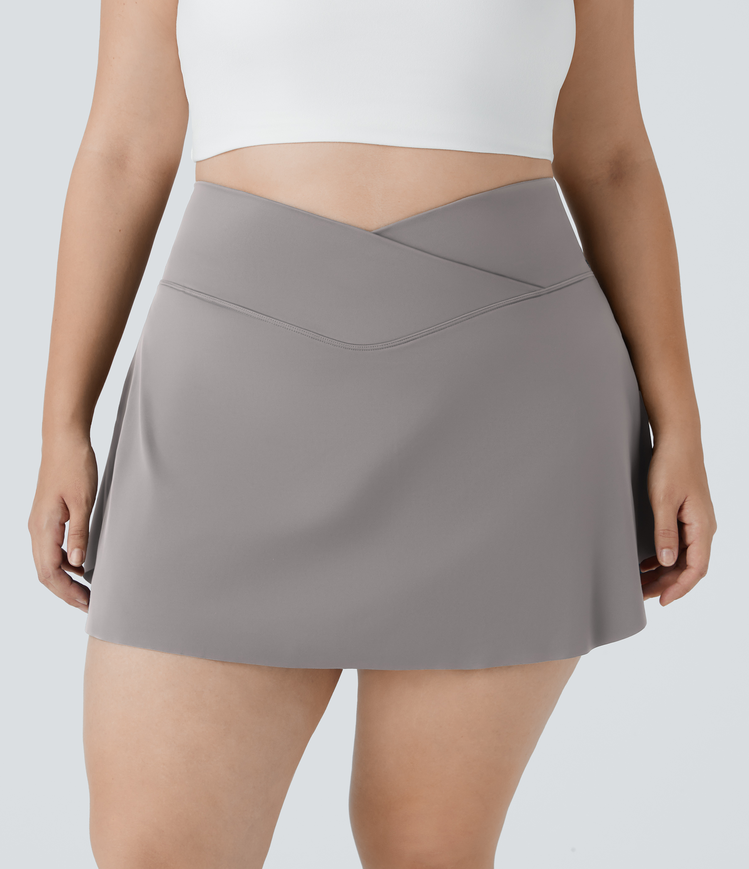 Halara Everyday Cloudfulв„ў Air Fabric Crossover Side Pocket 2-in-1 Cool Touch Tennis Plus Size Skirt-Lucid  - Steel Gray - 3X 