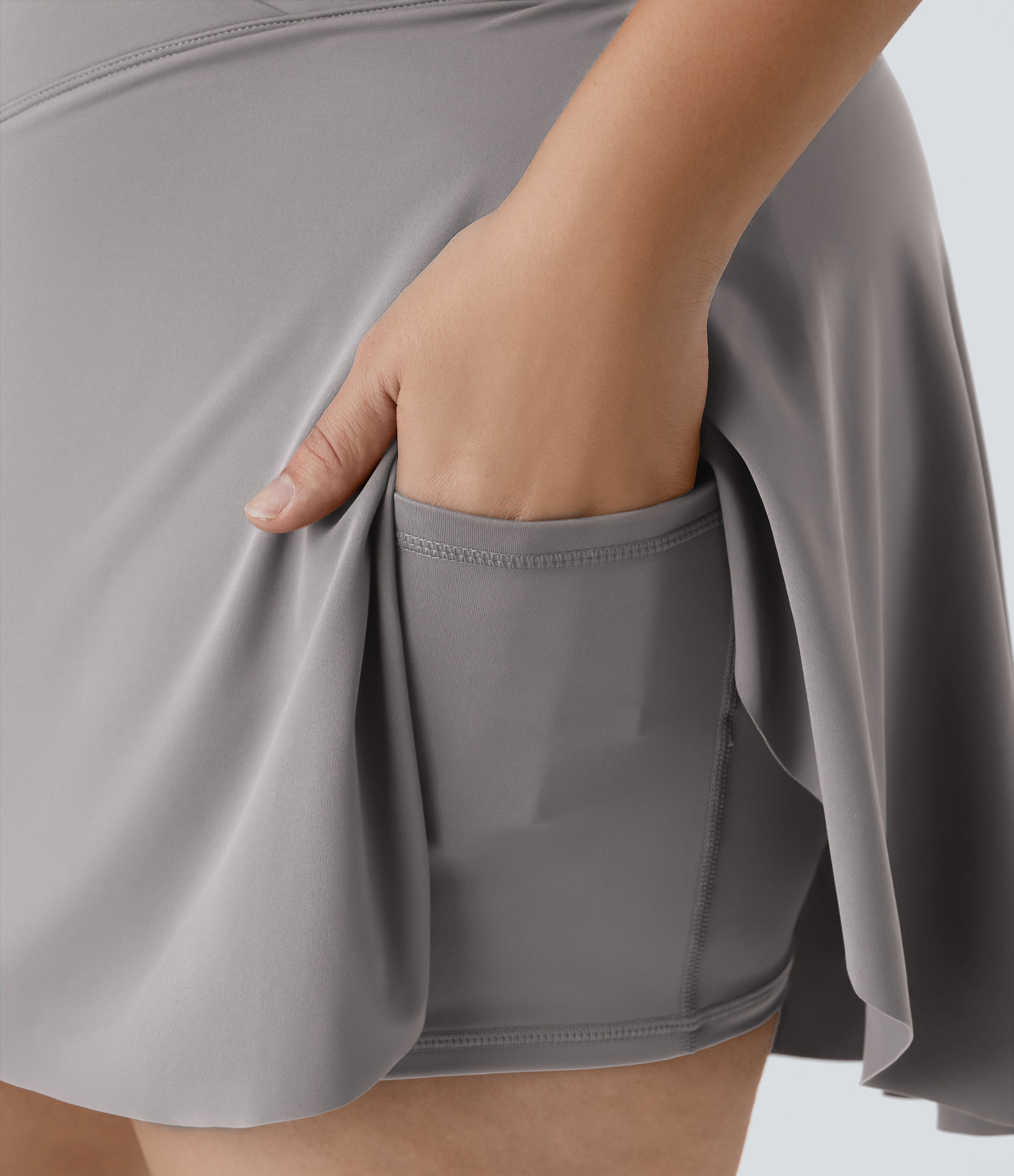 Halara Everyday Cloudfulв„ў Air Fabric Crossover Side Pocket 2-in-1 Cool Touch Tennis Plus Size Skirt-Lucid  - Steel Gray - 3X 