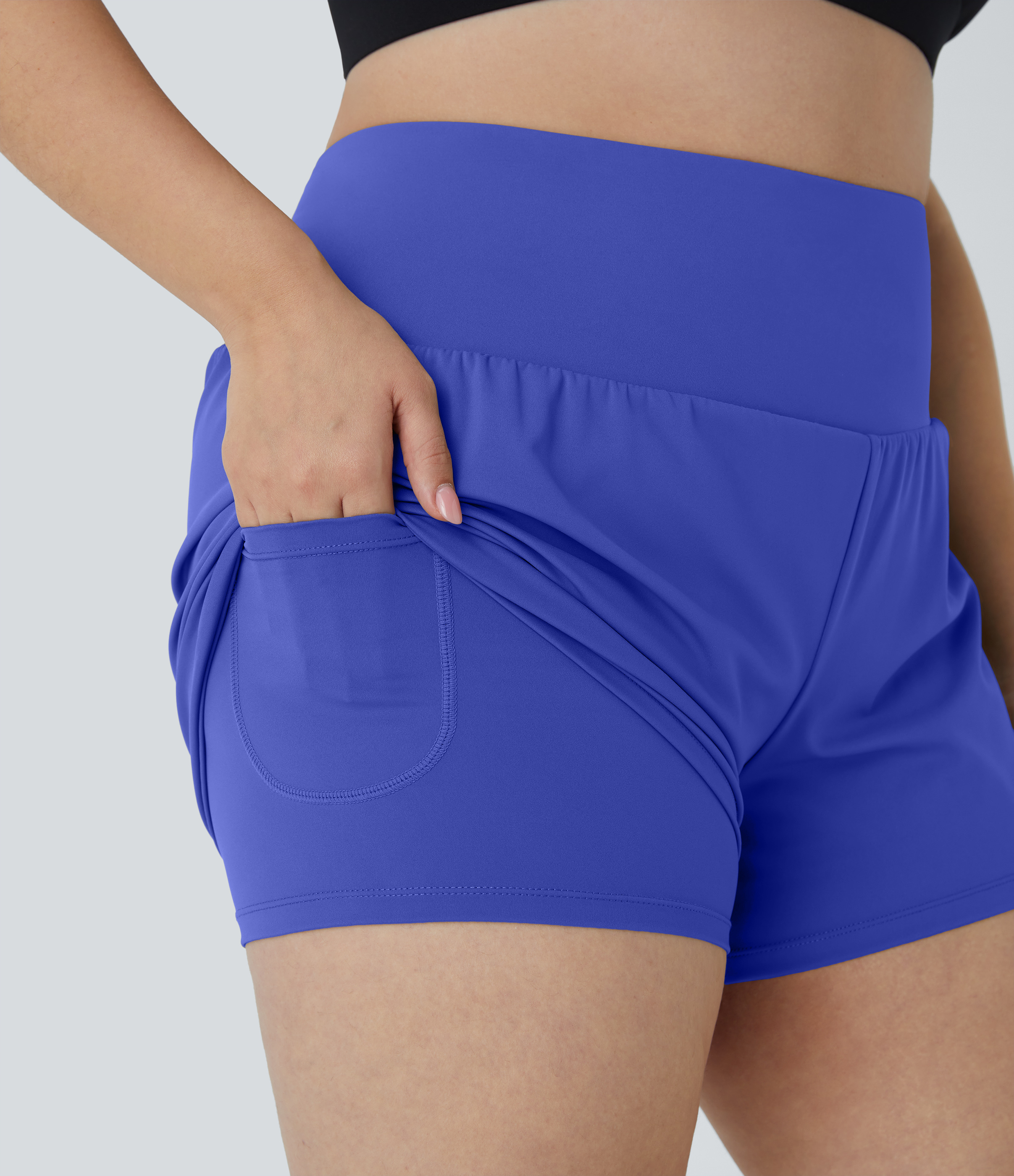 Halara Back Pocket Plus Side Hidden Pocket 2-in-1 Gym Plus Size Shorts 3.5``  - Aster Blue - 4X 