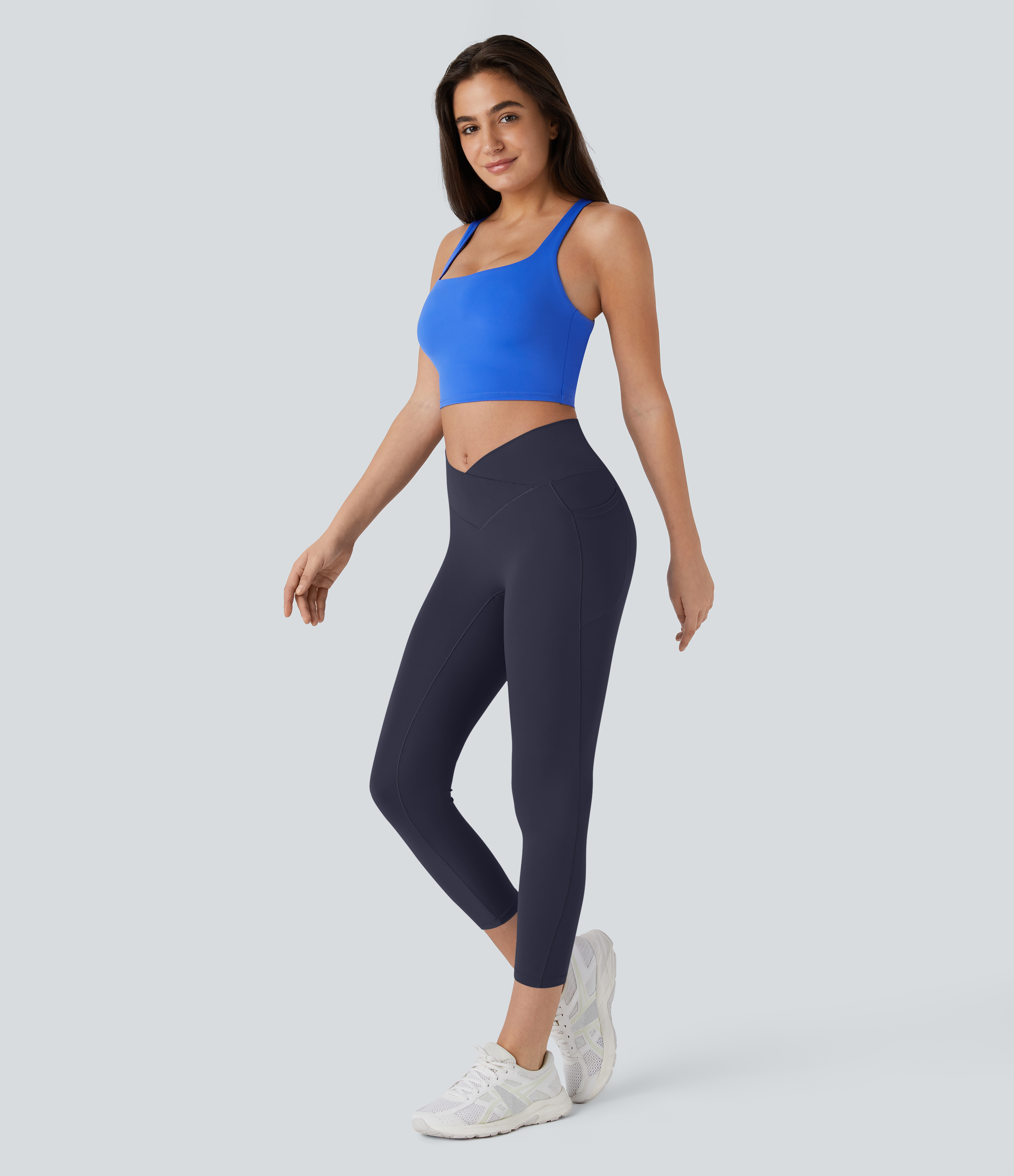 Halara Softlyzeroв„ў High Waisted Crossover Pocket Capri Yoga Leggings  - Peacoat - XS gym leggings leggings with pockets 