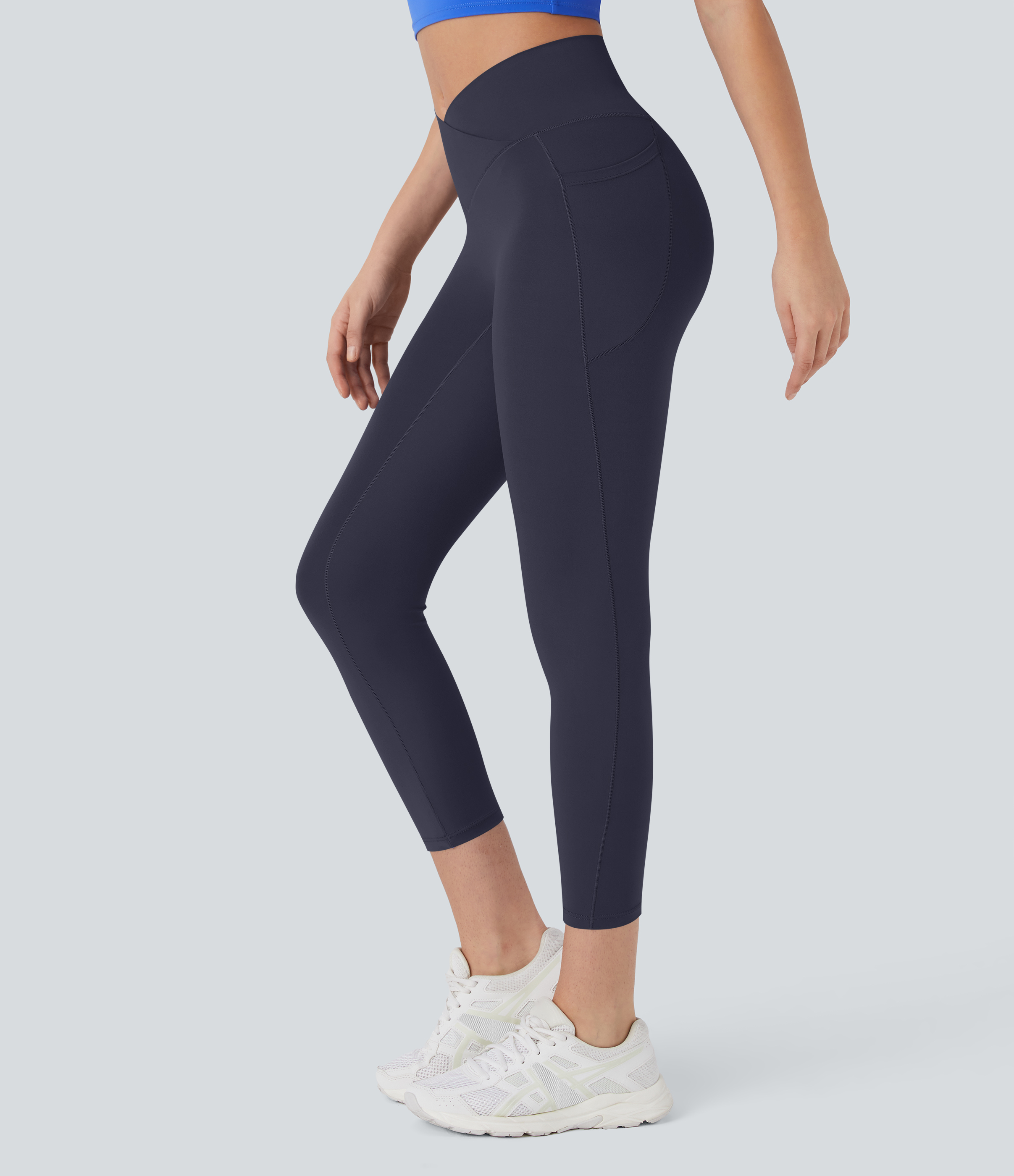Halara Softlyzeroв„ў High Waisted Crossover Pocket Capri Yoga Leggings  - Peacoat - XS gym leggings leggings with pockets 