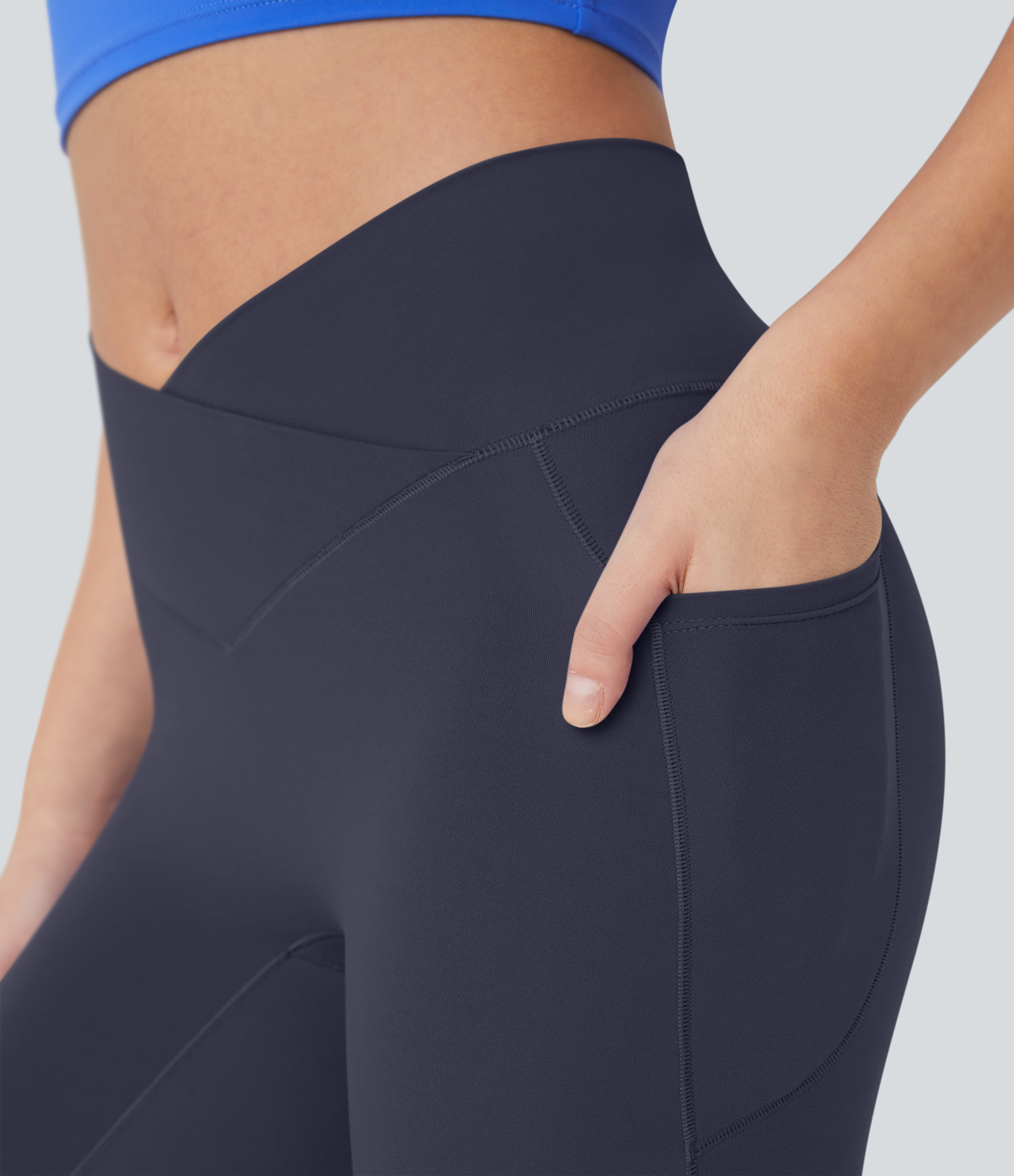 Halara Softlyzeroв„ў High Waisted Crossover Pocket Capri Yoga Leggings  - Peacoat - XS gym leggings leggings with pockets 
