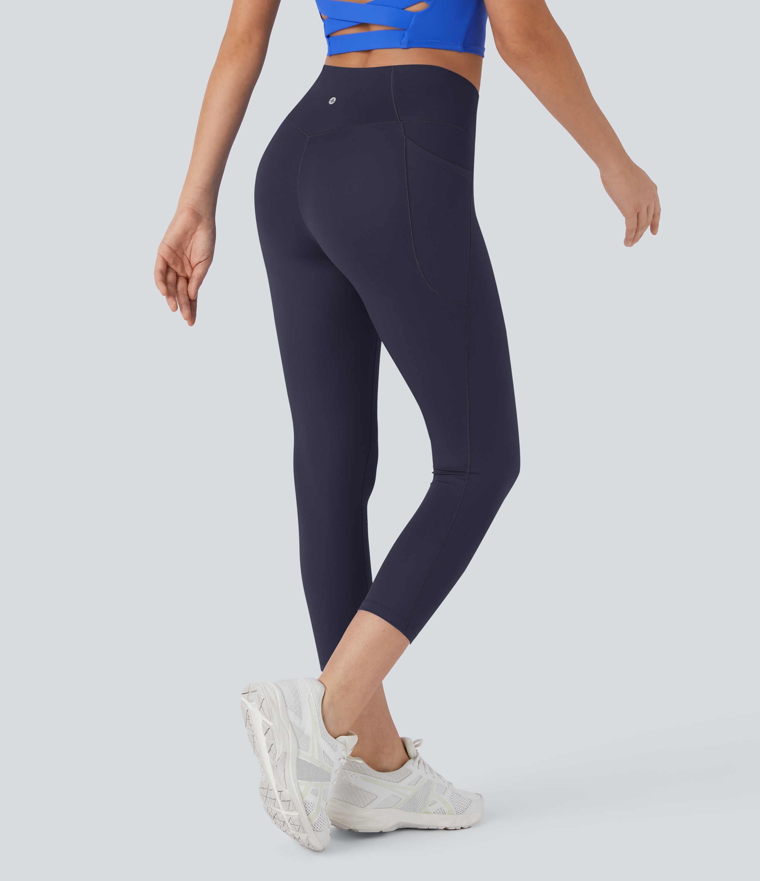 Halara Softlyzeroв„ў High Waisted Crossover Pocket Capri Yoga Leggings  - Peacoat - XS gym leggings leggings with pockets 