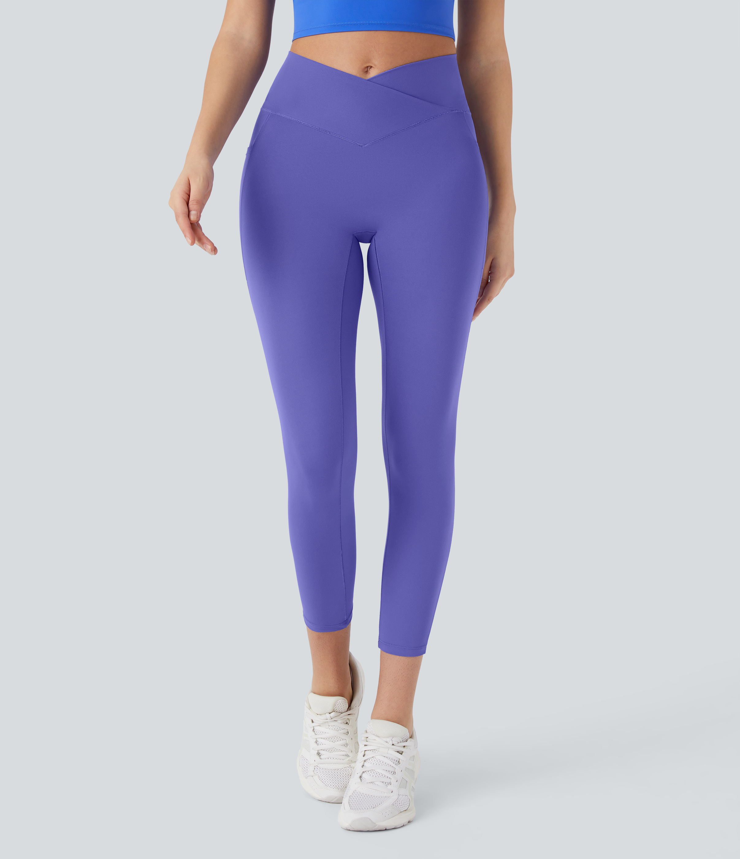 Halara Softlyzeroв„ў High Waisted Crossover Pocket Capri Yoga Leggings-UPF50+  - Misty Lavender - L gym leggings leggings with pockets 