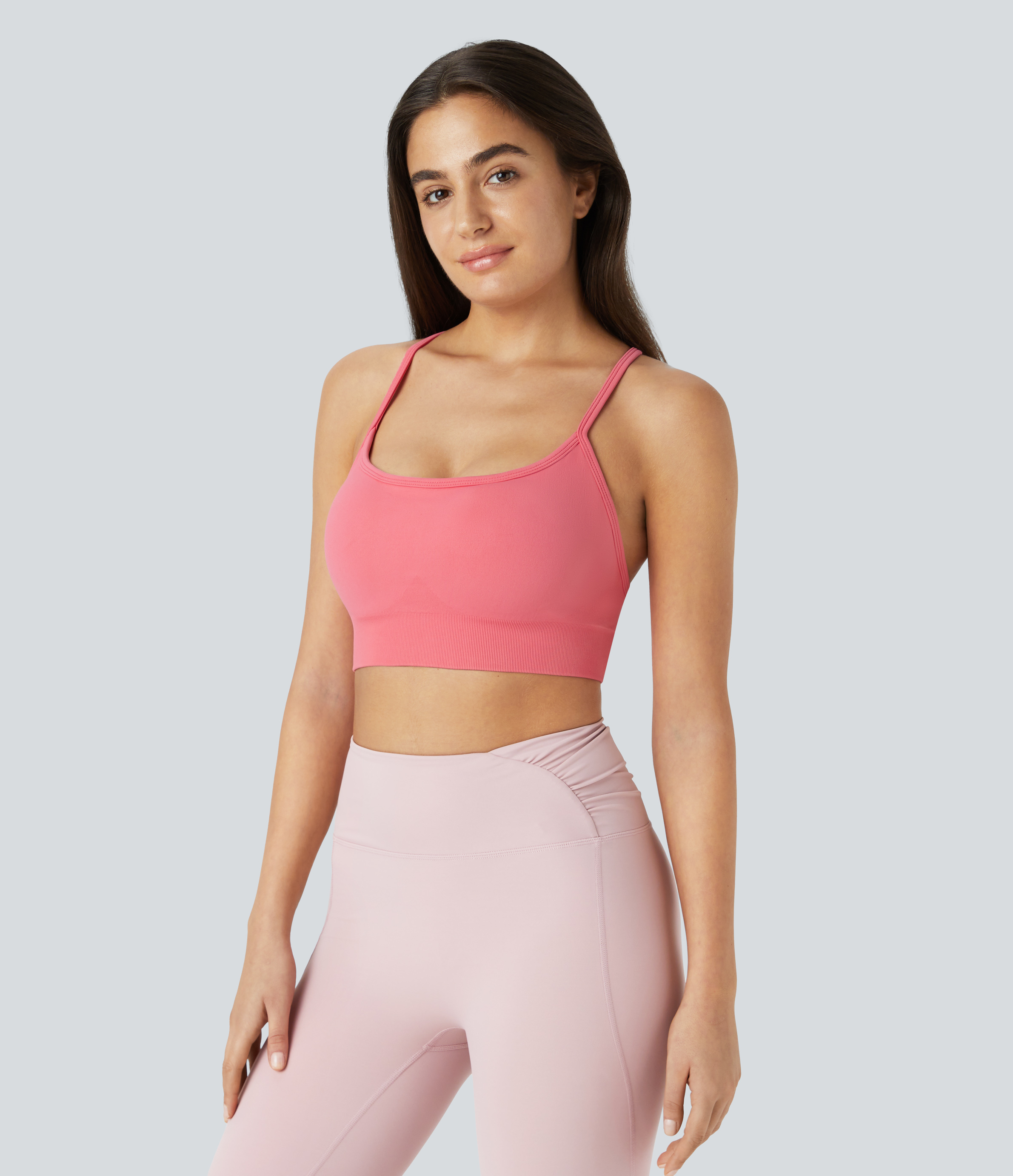 Halara Seamless Flow Low Support Backless Crisscross Yoga Sports Bra  - Conch Shell - XS push up bra strapless bra backless bra sticky bra 