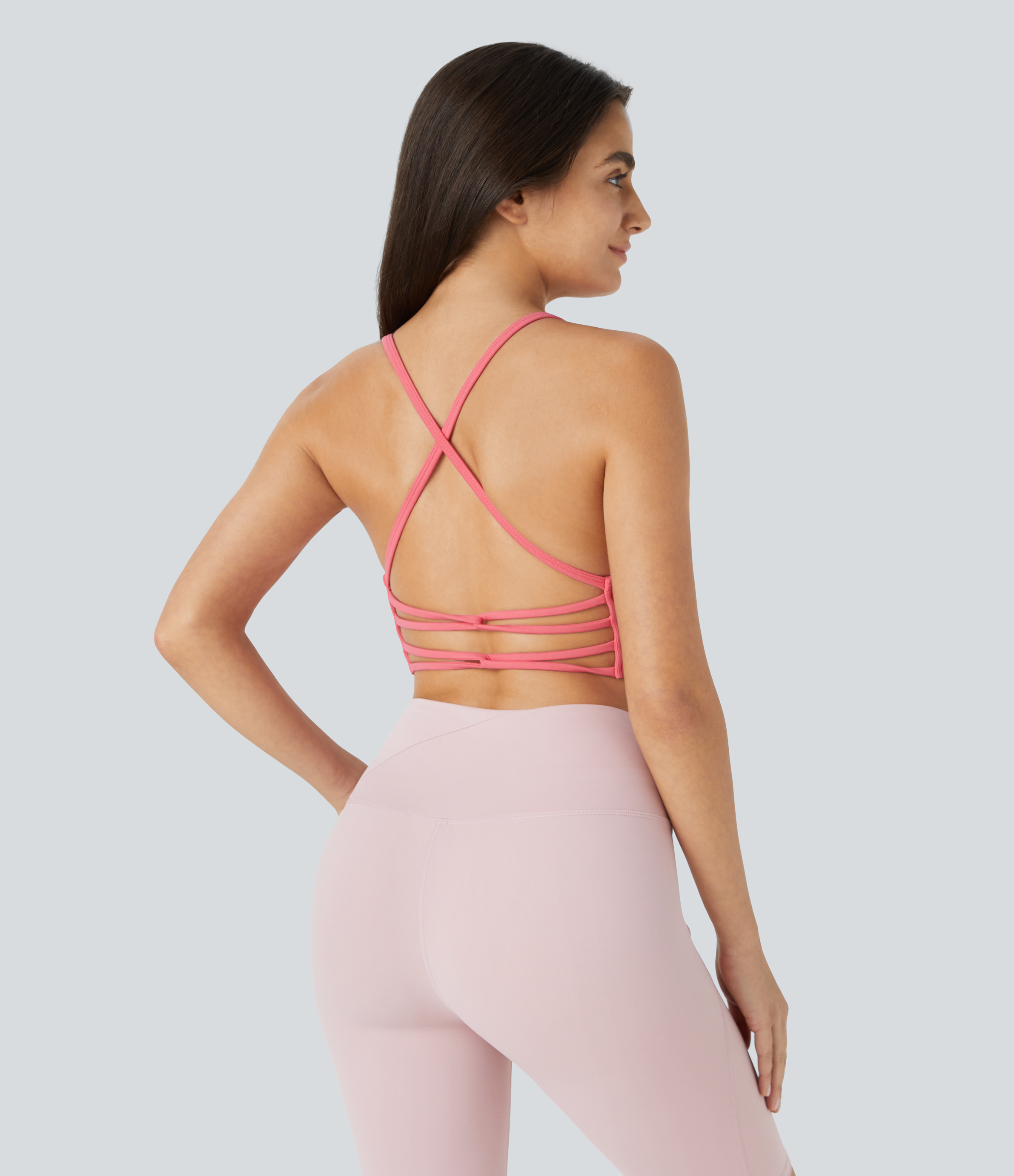 Halara Seamless Flow Low Support Backless Crisscross Yoga Sports Bra  - Conch Shell - XS push up bra strapless bra backless bra sticky bra 