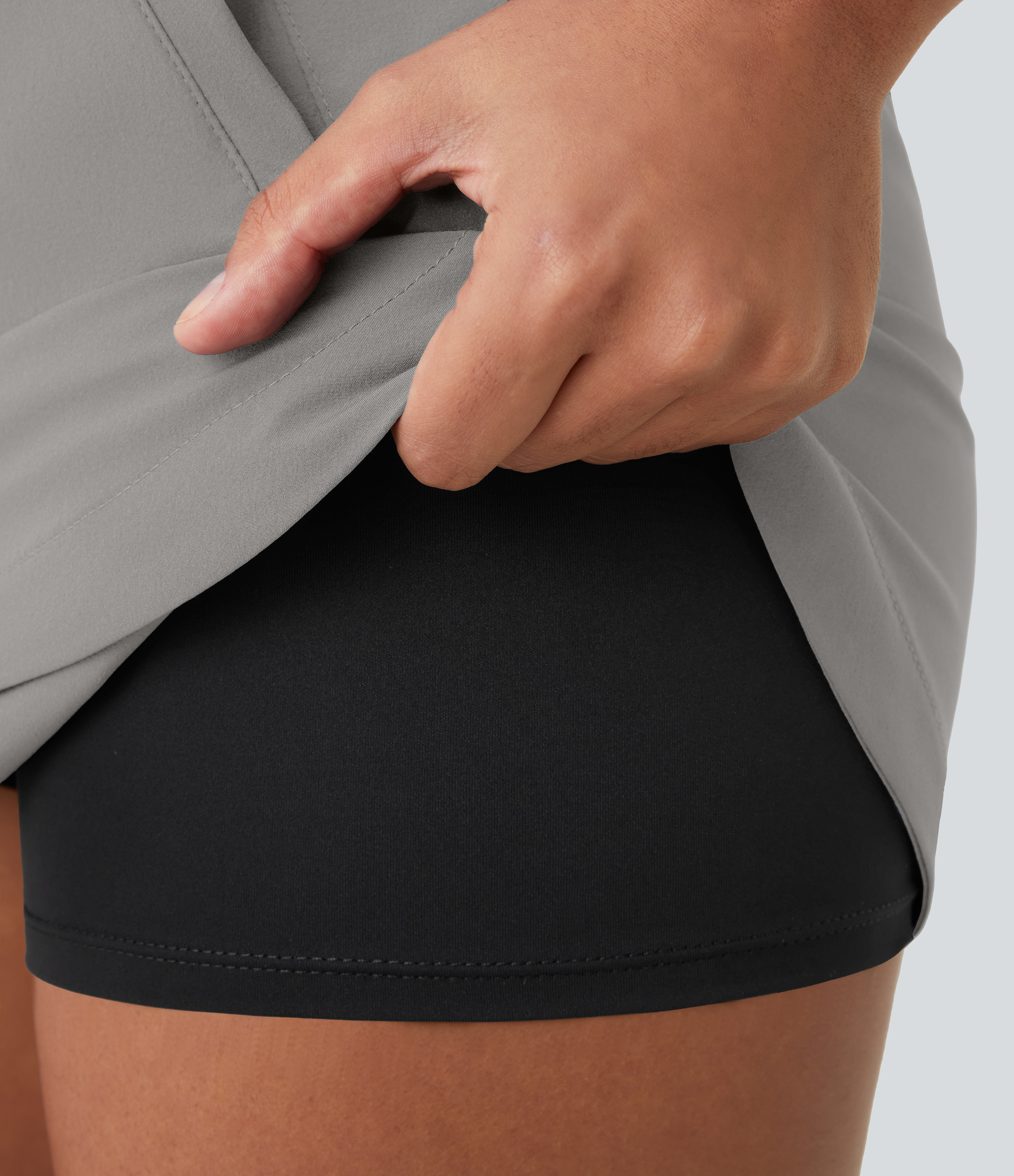 Halara High Waisted Drawstring Side Pocket 2-in-1 Curved Hem Mini Golf Skirt  - Mourning Dove - S midi skirt a line skirt golfing skirt 