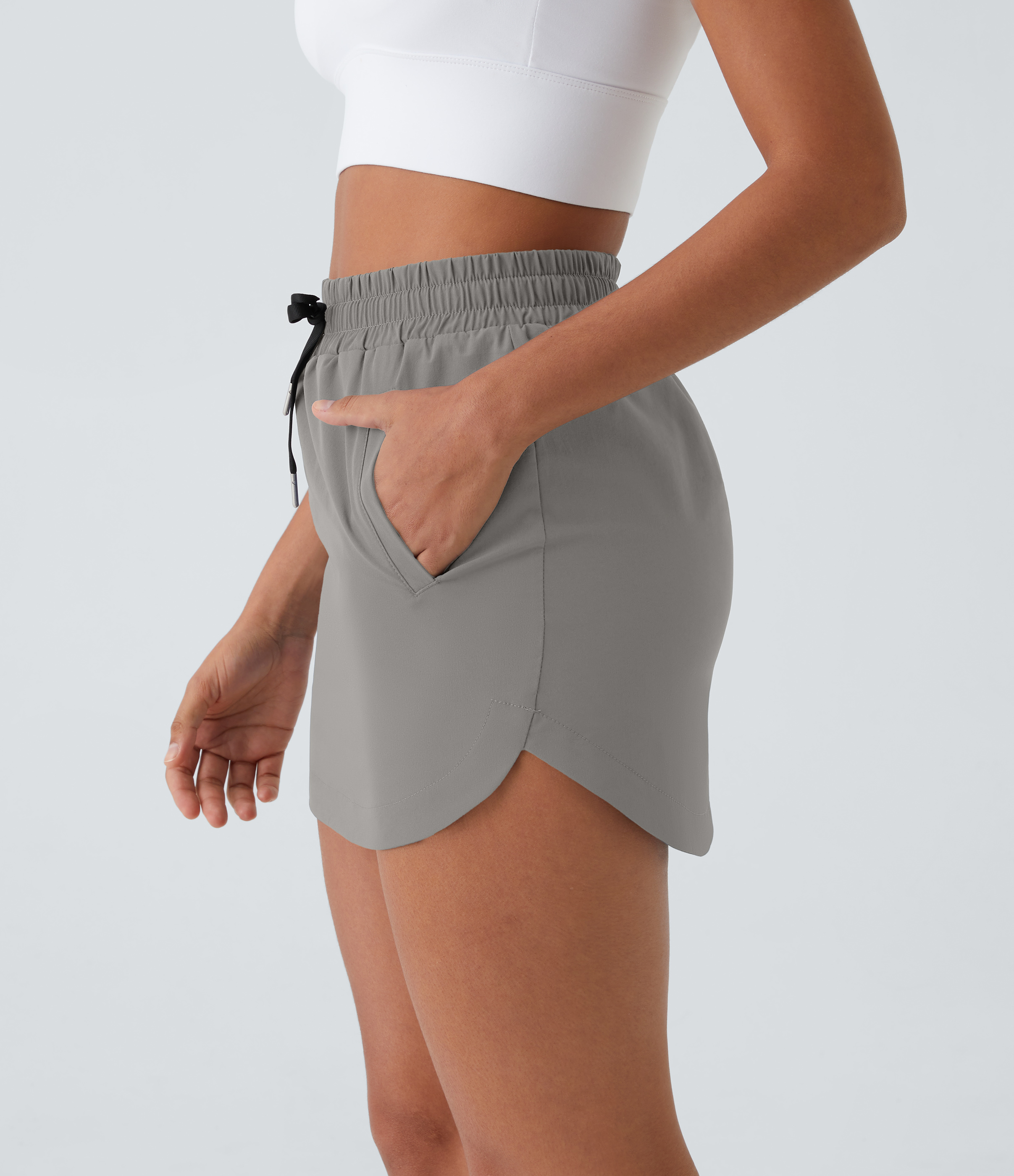 Halara High Waisted Drawstring Side Pocket 2-in-1 Curved Hem Mini Golf Skirt  - Mourning Dove - S midi skirt a line skirt golfing skirt 
