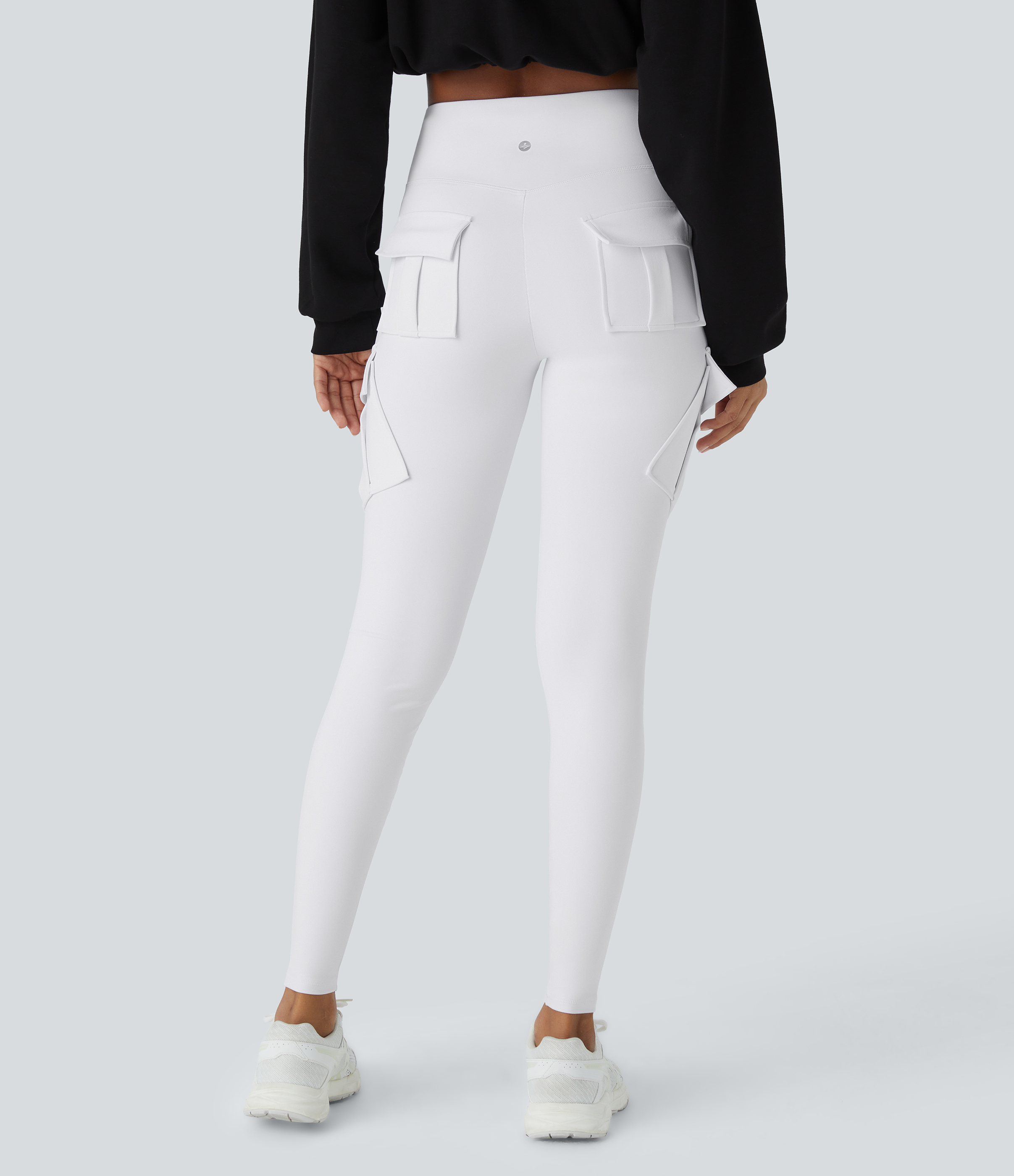Halara High Waisted Cargo Pocket Skinny Yoga Leggings  - White - M(full_length) gym leggings leggings with pockets leggings with butt lift 