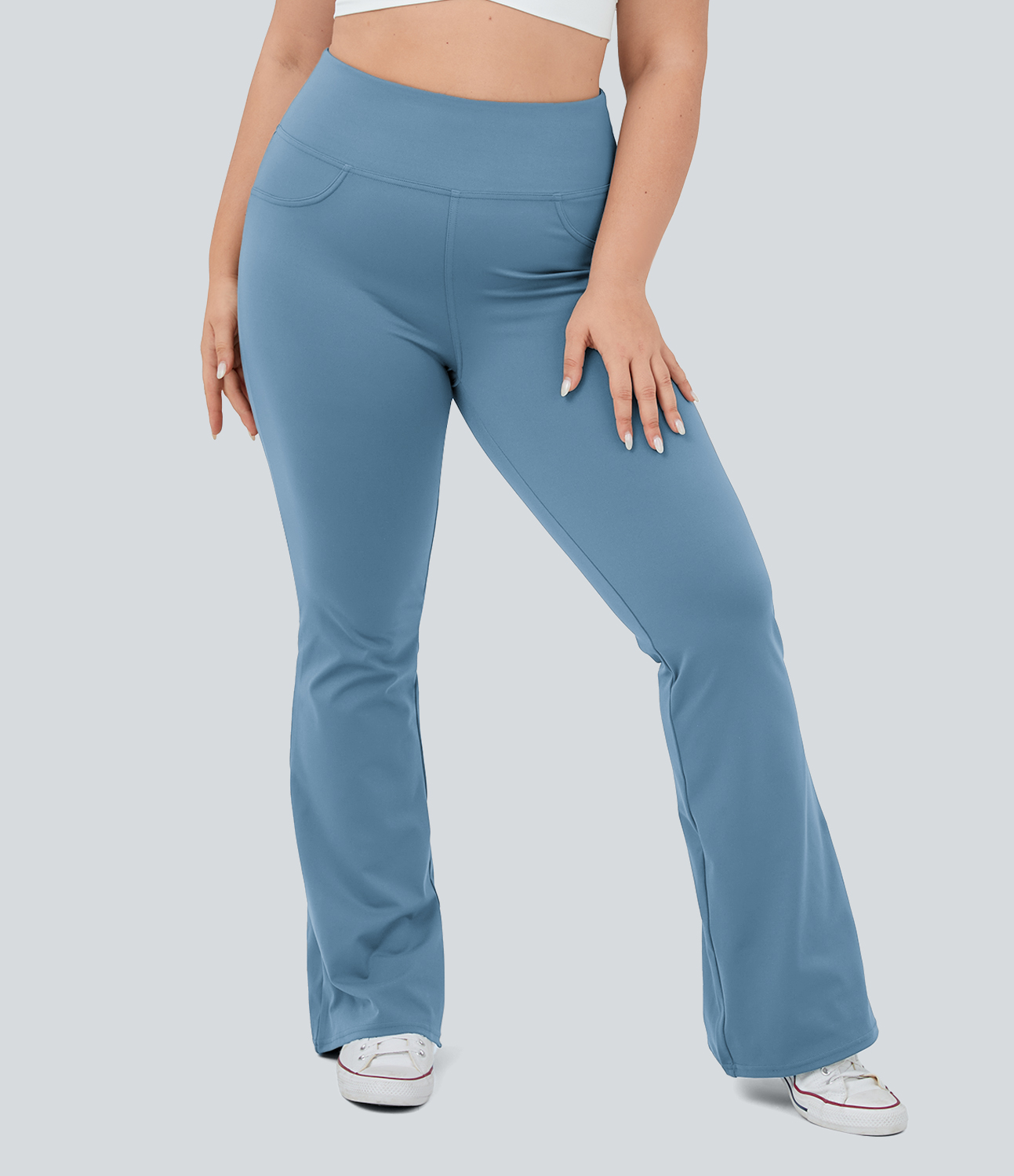 Halara High Waisted Back Pocket Flare Yoga Plus Size Leggings  - Light Azure - 1X(regular) 