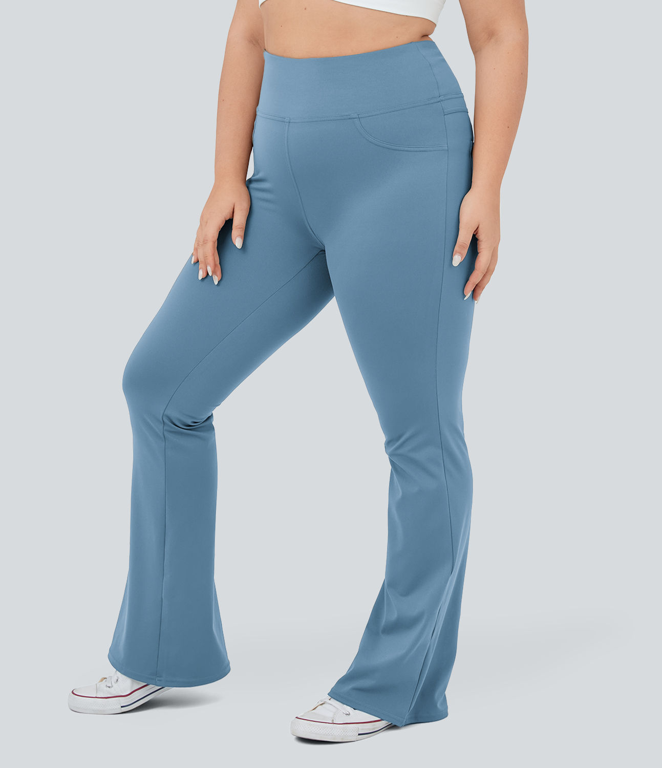 Halara High Waisted Back Pocket Flare Yoga Plus Size Leggings  - Light Azure - 1X(regular) 