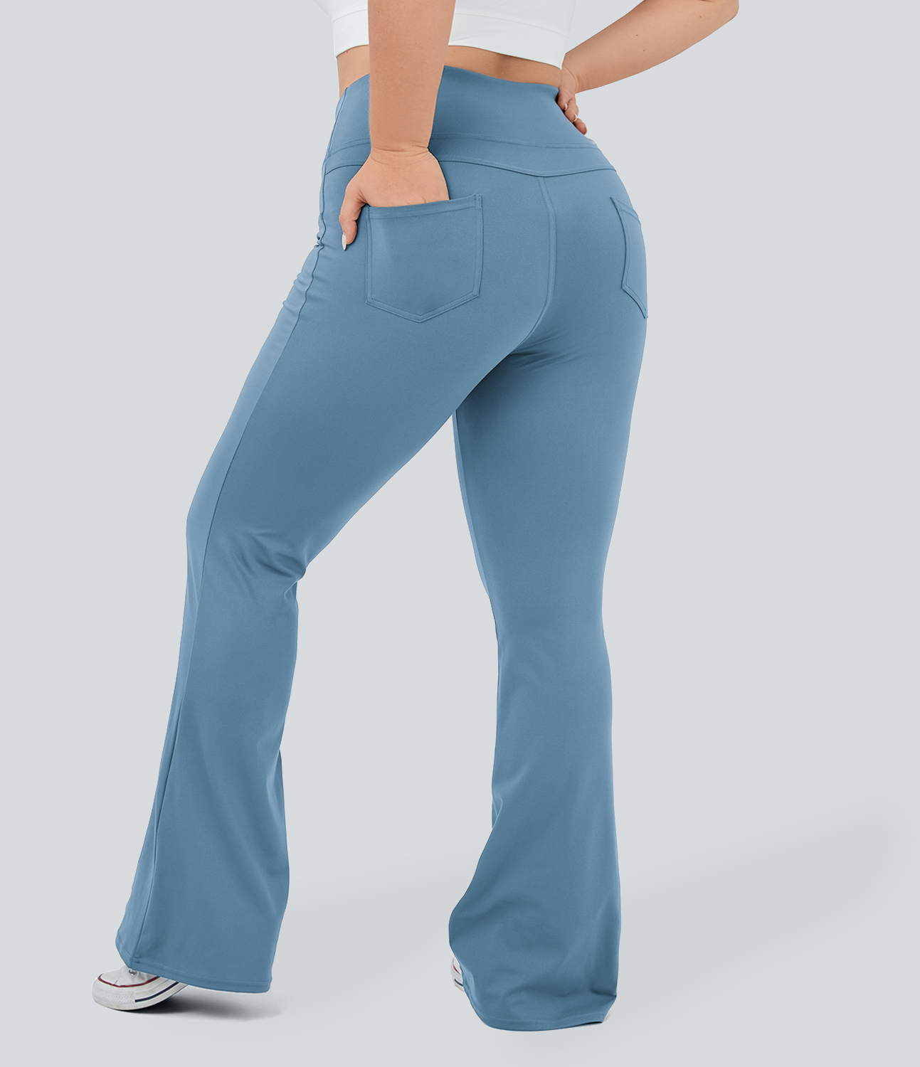 Halara High Waisted Back Pocket Flare Yoga Plus Size Leggings  - Light Azure - 1X(regular) 