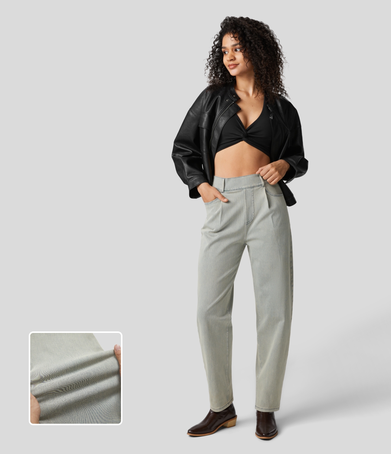 

Halara HalaraMagicв„ў High Waisted Multiple Pockets Washed Colorful Stretchy Knit Casual Mom Jeans - Gray Sulfur Denim