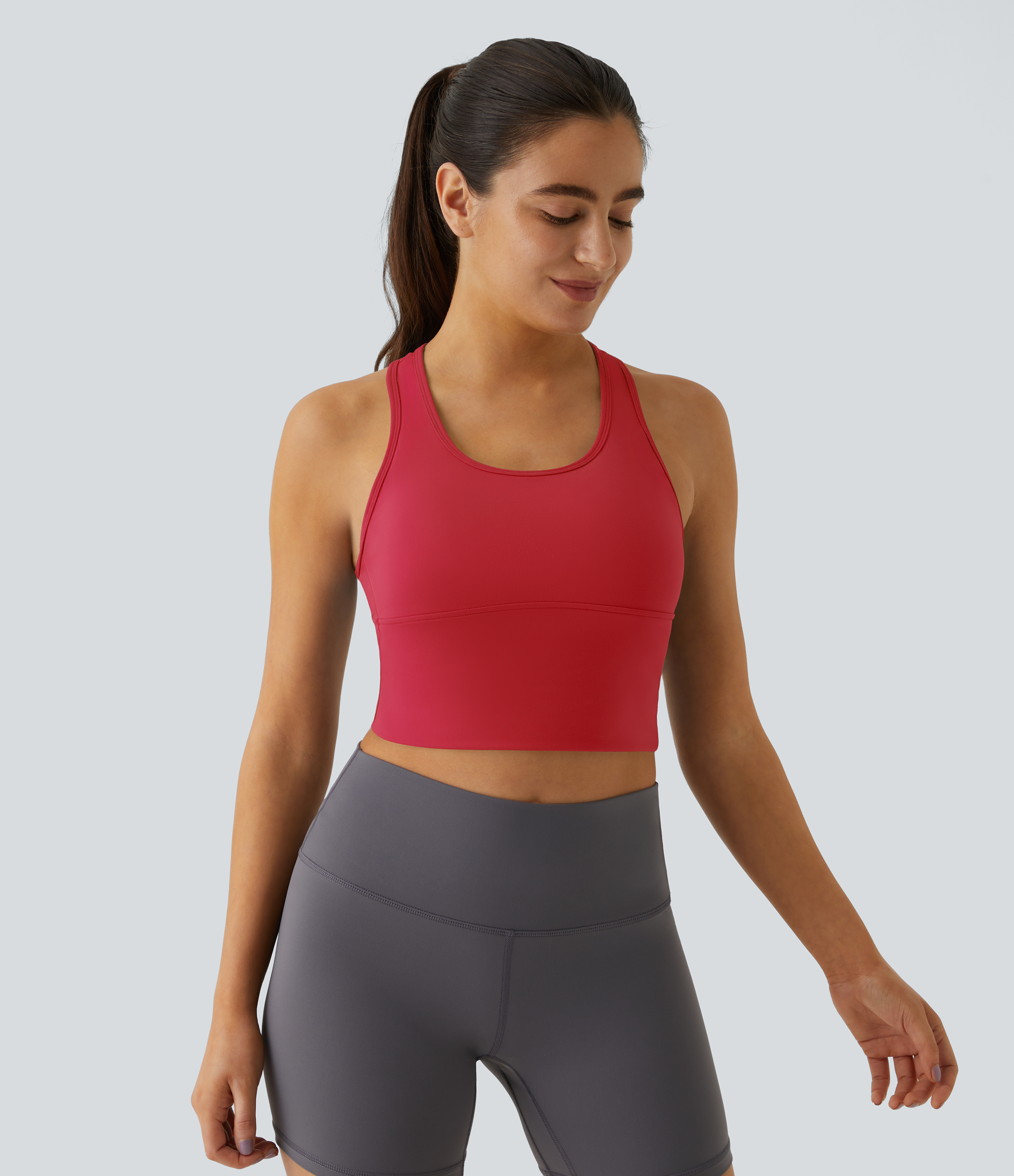 Halara In My Feels Cloudfulв„ў Fabric U Neck Backless Racerback Cut Out Cropped Yoga Tank Top Tank Top - Mars Red - XS golf tops halter top 