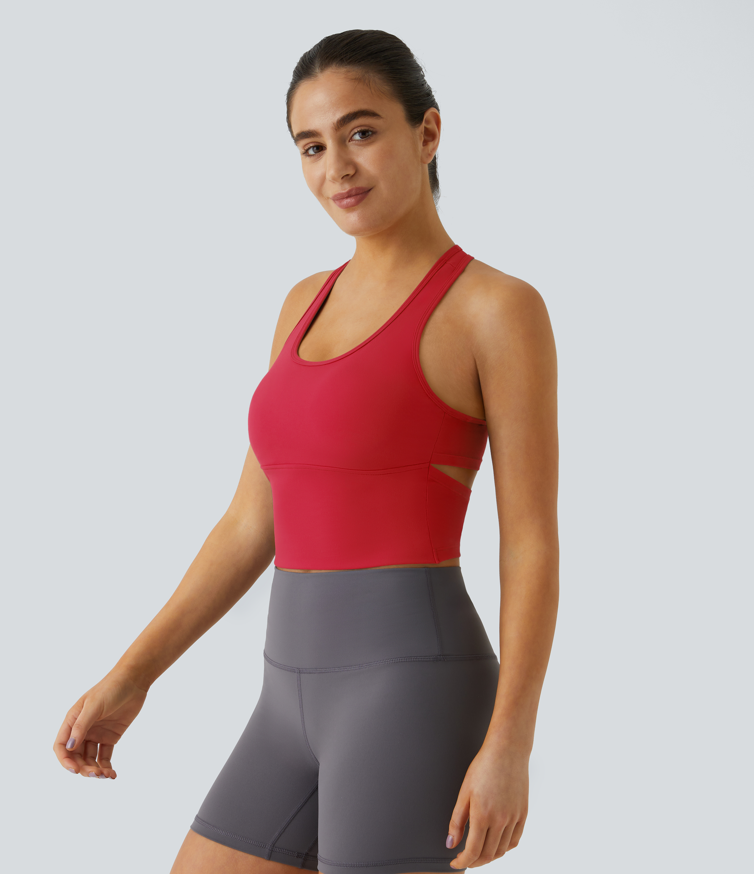 Halara In My Feels Cloudfulв„ў Fabric U Neck Backless Racerback Cut Out Cropped Yoga Tank Top Tank Top - Mars Red - XS golf tops halter top 
