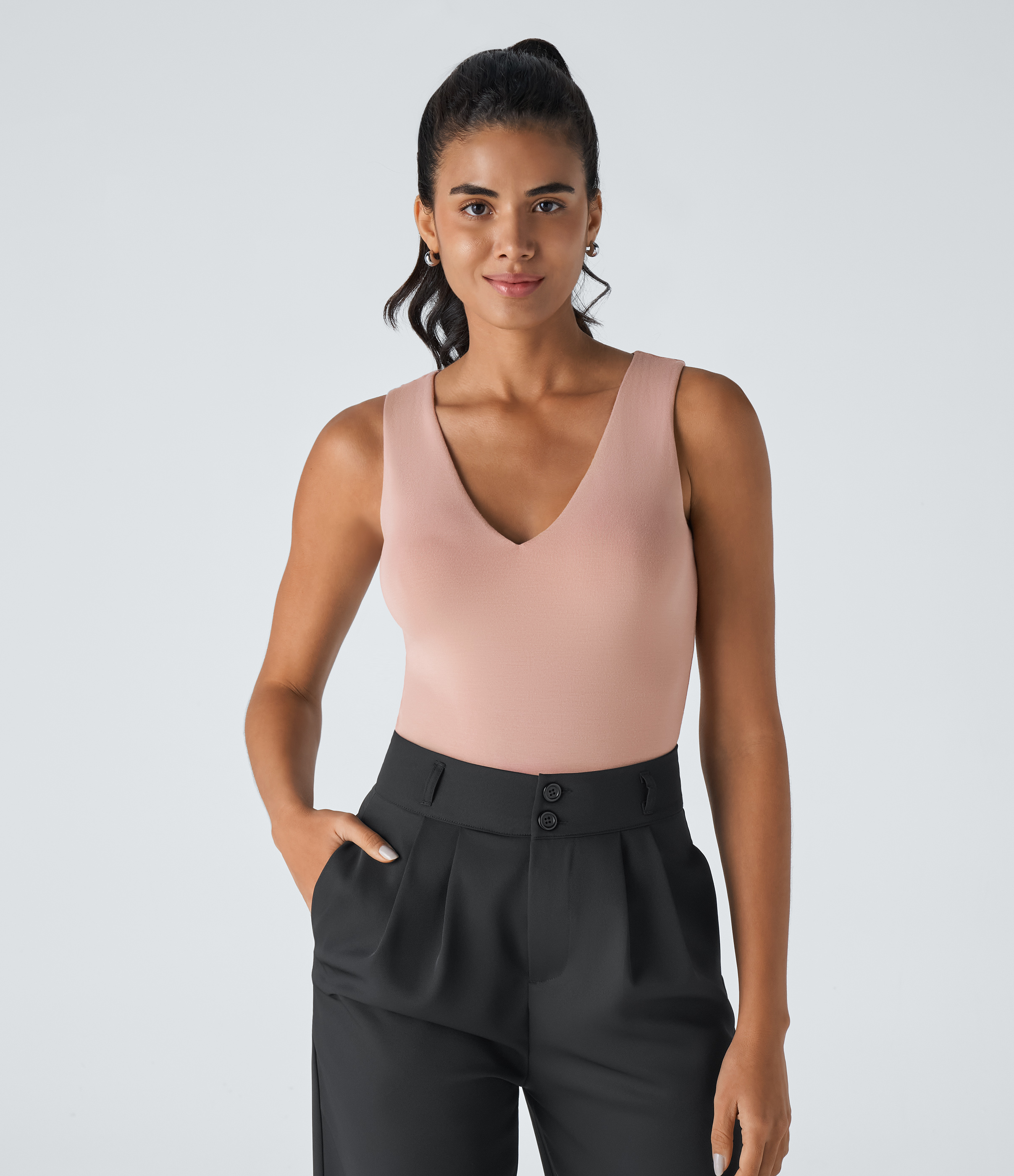 Misty Rose Ärmelloser Body mit V-Ausschnitt für den Beruf / 2