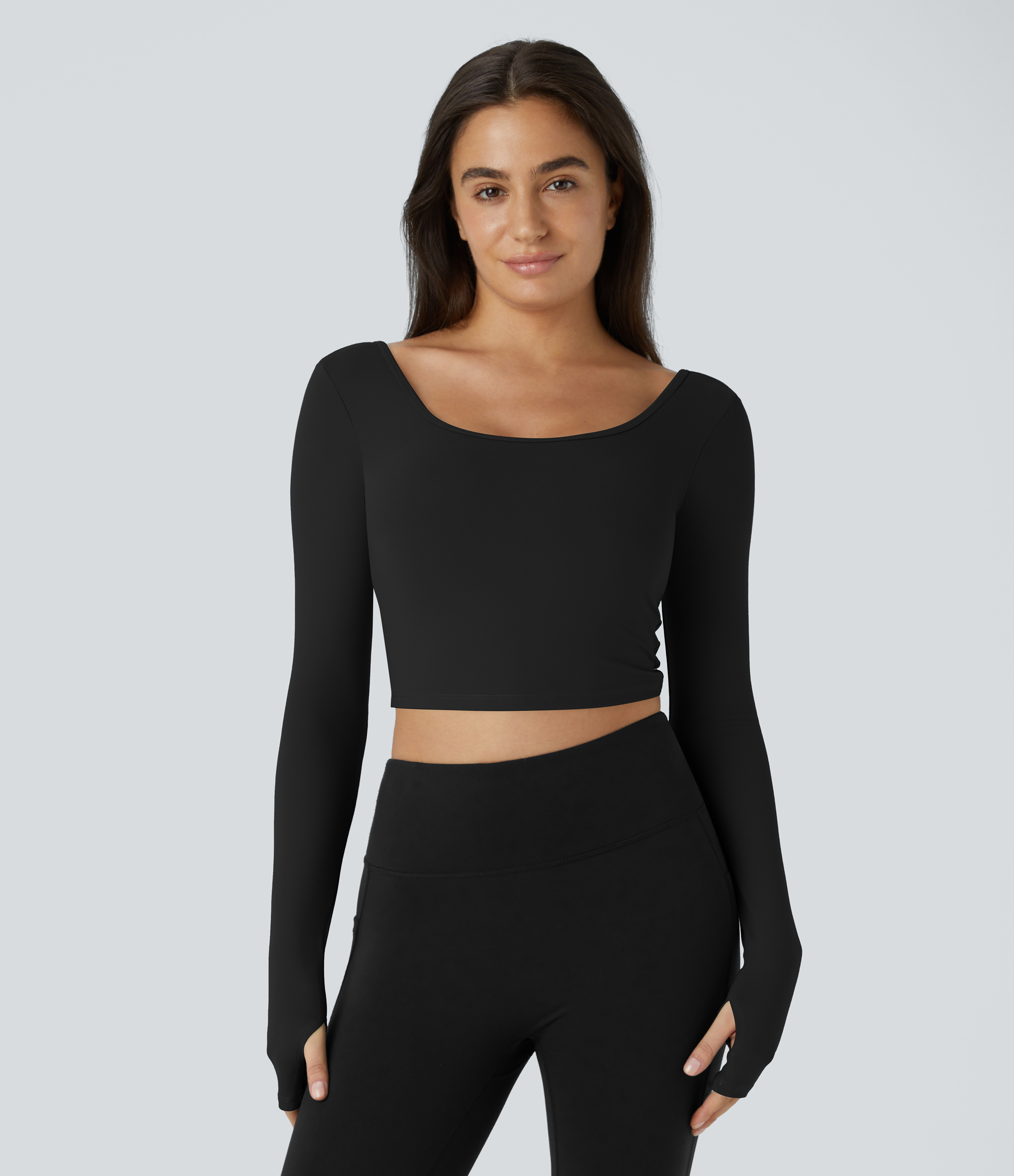 Halara U Neck Backless Crossover Thumb Hole Cropped Yoga Sports Top  - Black - XL 