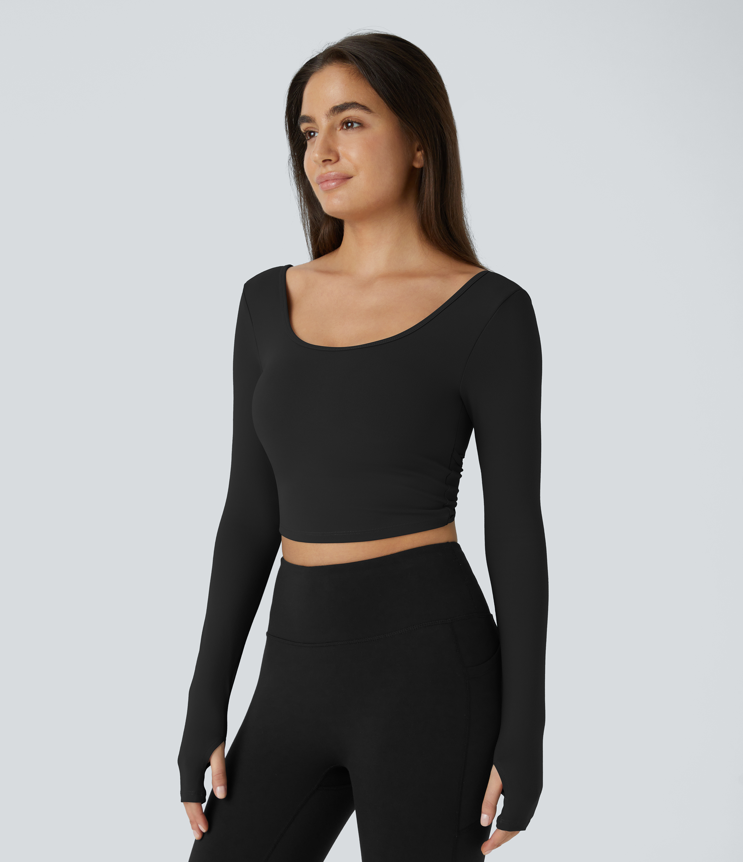 Halara U Neck Backless Crossover Thumb Hole Cropped Yoga Sports Top  - Black - XL 