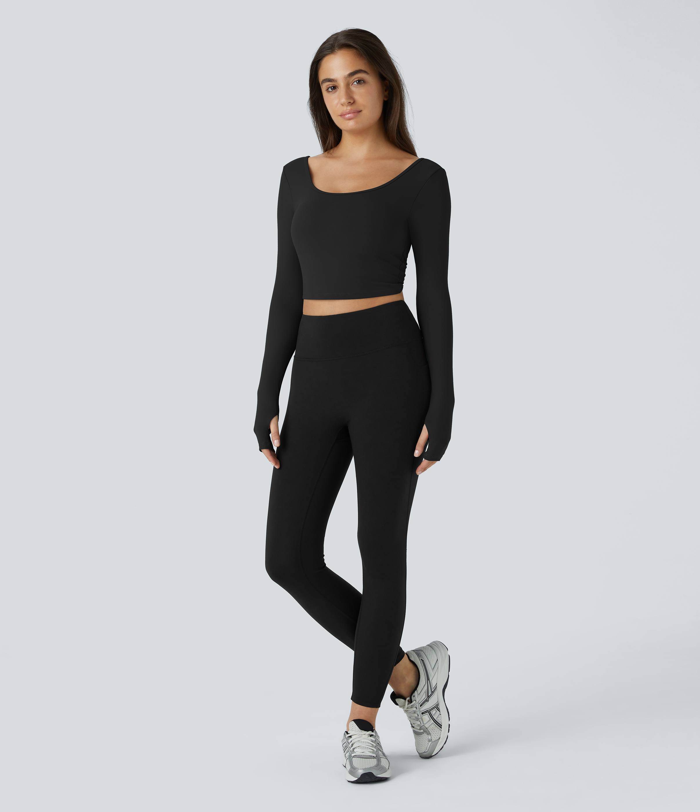 Halara U Neck Backless Crossover Thumb Hole Cropped Yoga Sports Top  - Black - XL 