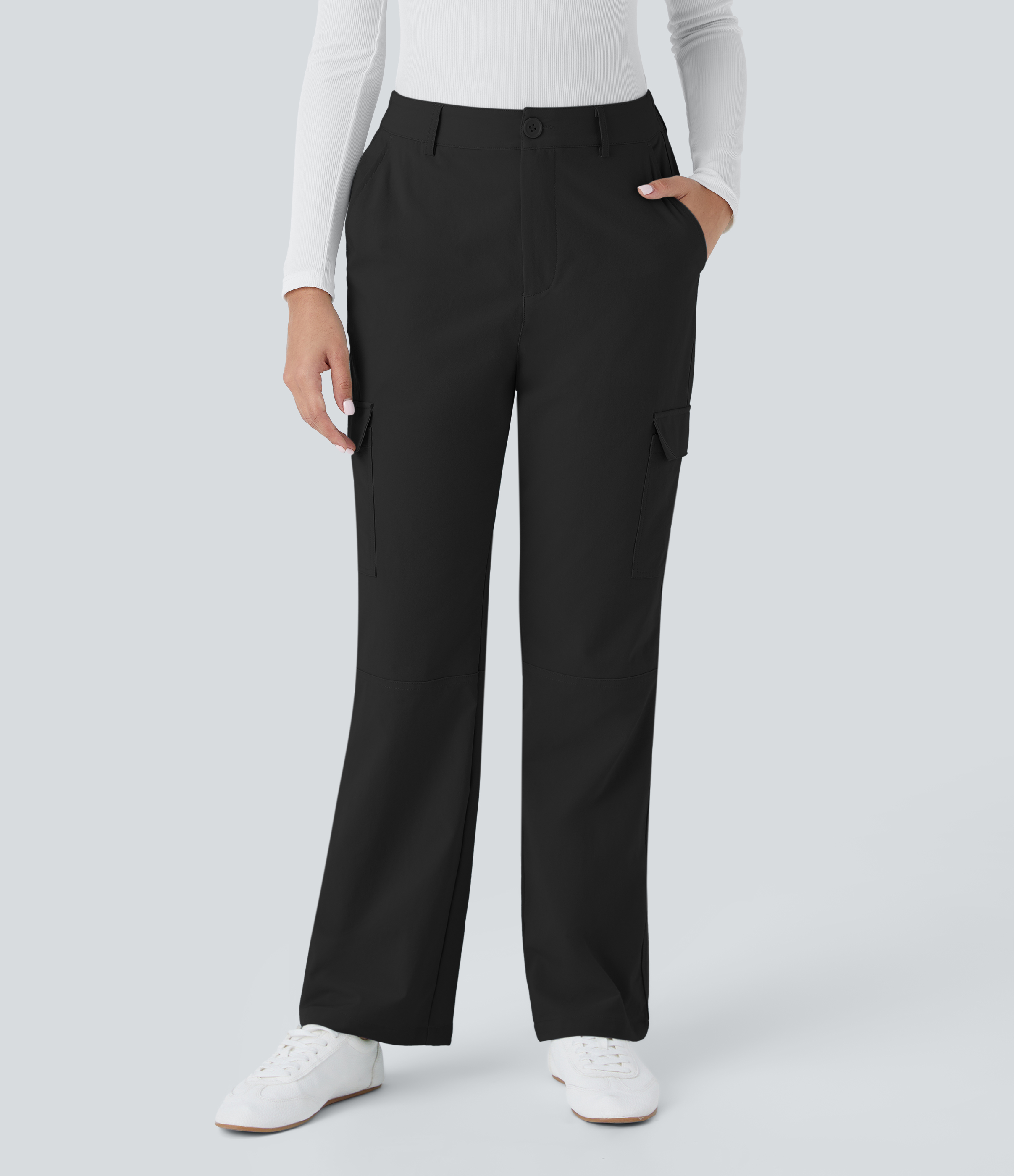 Halara Mid Rise Elastic Waistband  Multiple Pockets Work Cargo Pants  - Black - XL(regular) sweatpants jogger pants stacked sweatpants 
