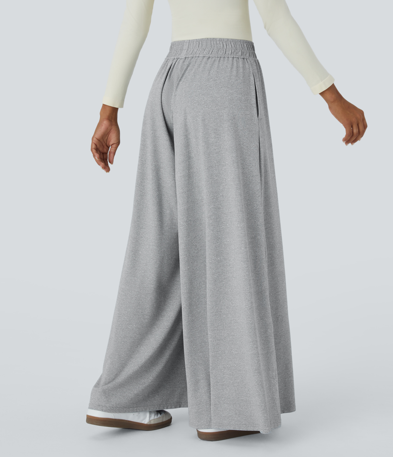 Halara Mid Rise Plicated Side Pocket Wide Leg Casual Pants  - Light Mottled Grey - XS(regular) sweatpants jogger pants stacked sweatpants 