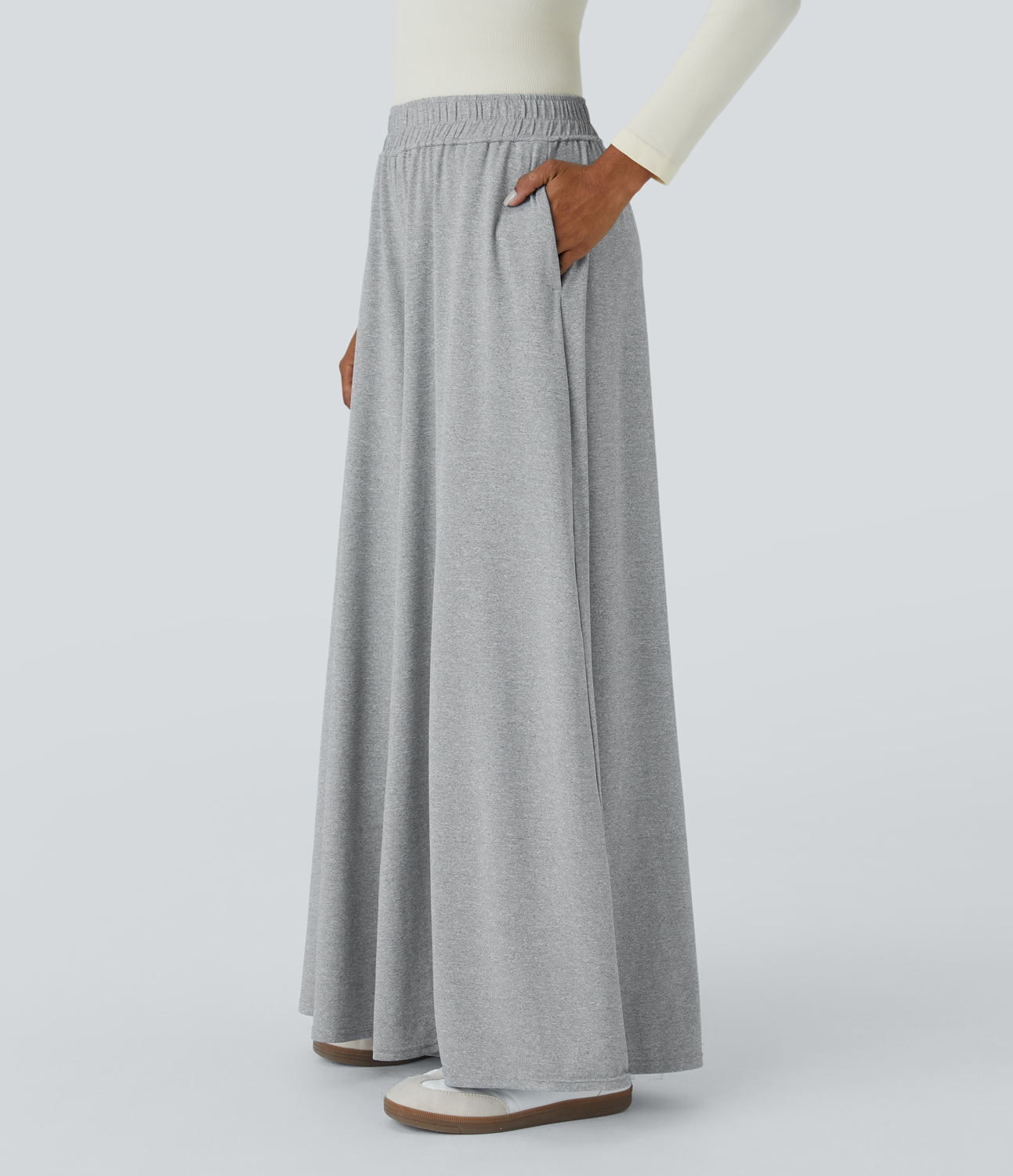 Halara Mid Rise Plicated Side Pocket Wide Leg Casual Pants  - Light Mottled Grey - XS(regular) sweatpants jogger pants stacked sweatpants 