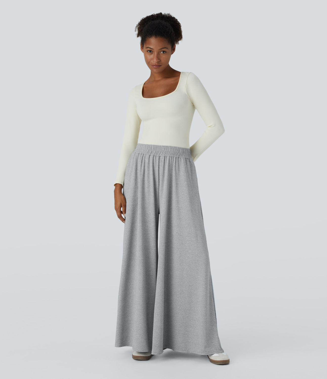 Halara Mid Rise Plicated Side Pocket Wide Leg Casual Pants  - Light Mottled Grey - XS(regular) sweatpants jogger pants stacked sweatpants 