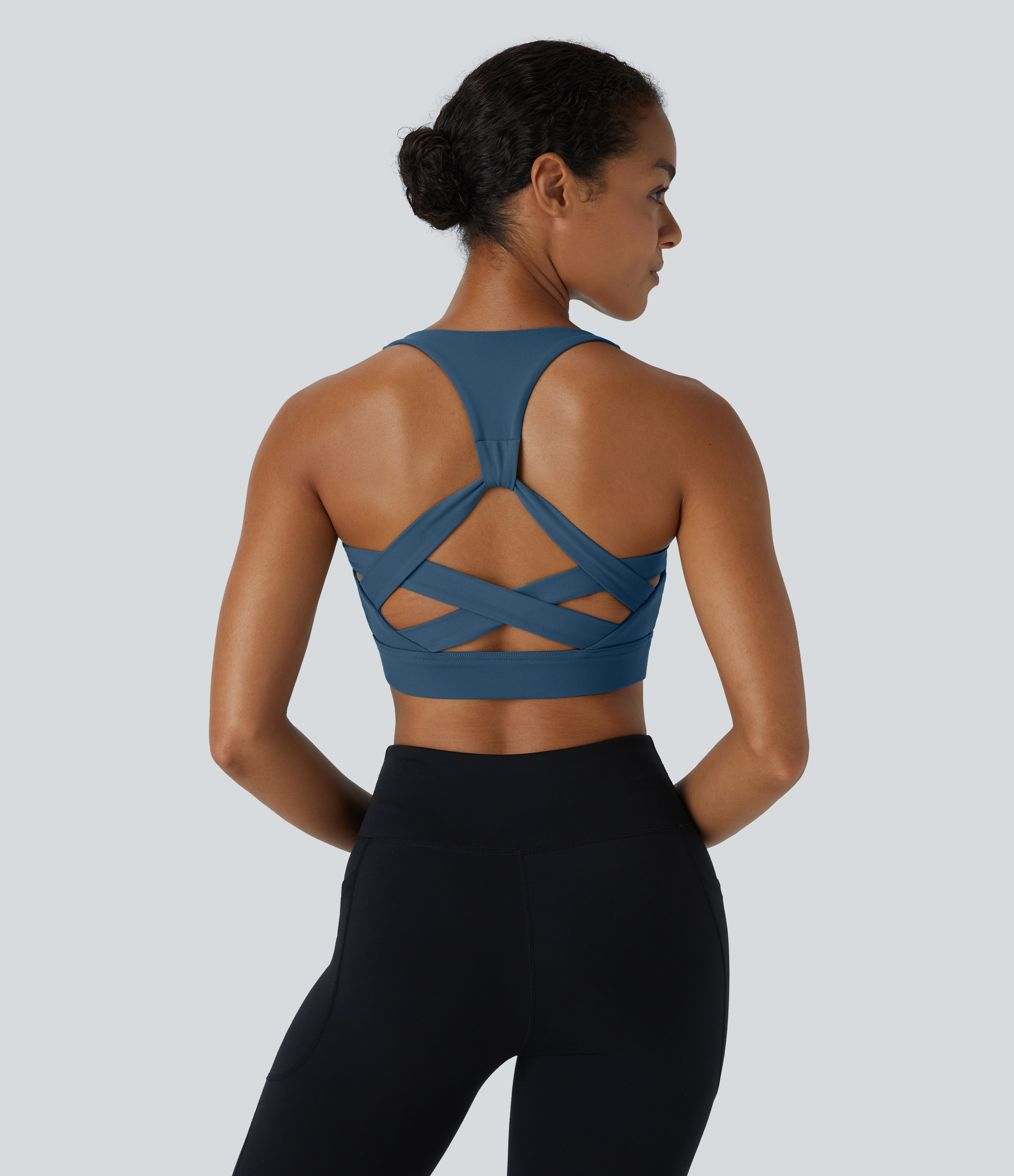 Halara Low Support Backless Racerback Crisscross Yoga Sports Bra  - Electric Blue - XS push up bra strapless bra backless bra sticky bra 