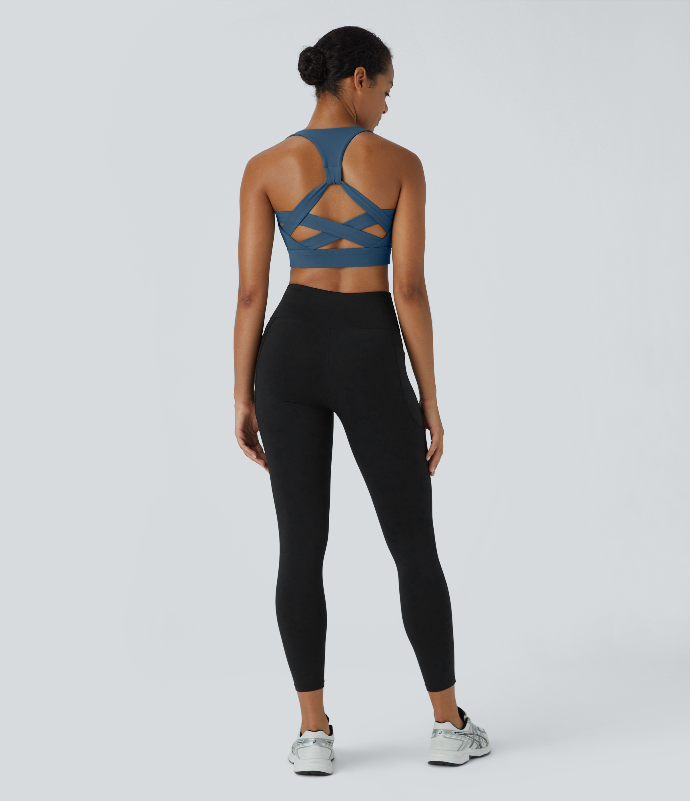 Halara Low Support Backless Racerback Crisscross Yoga Sports Bra  - Electric Blue - XS push up bra strapless bra backless bra sticky bra 