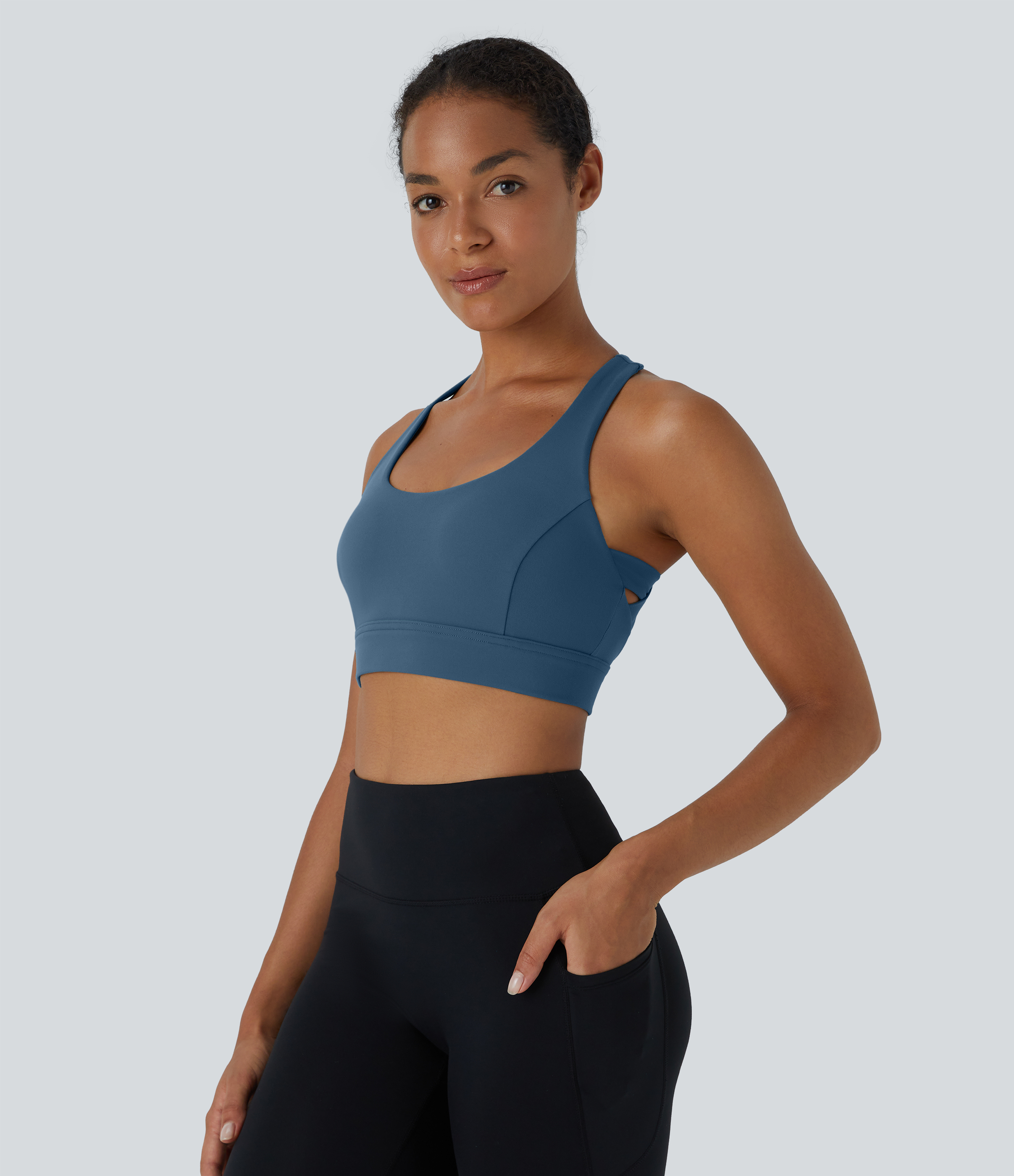 Halara Low Support Backless Racerback Crisscross Yoga Sports Bra  - Electric Blue - XS push up bra strapless bra backless bra sticky bra 
